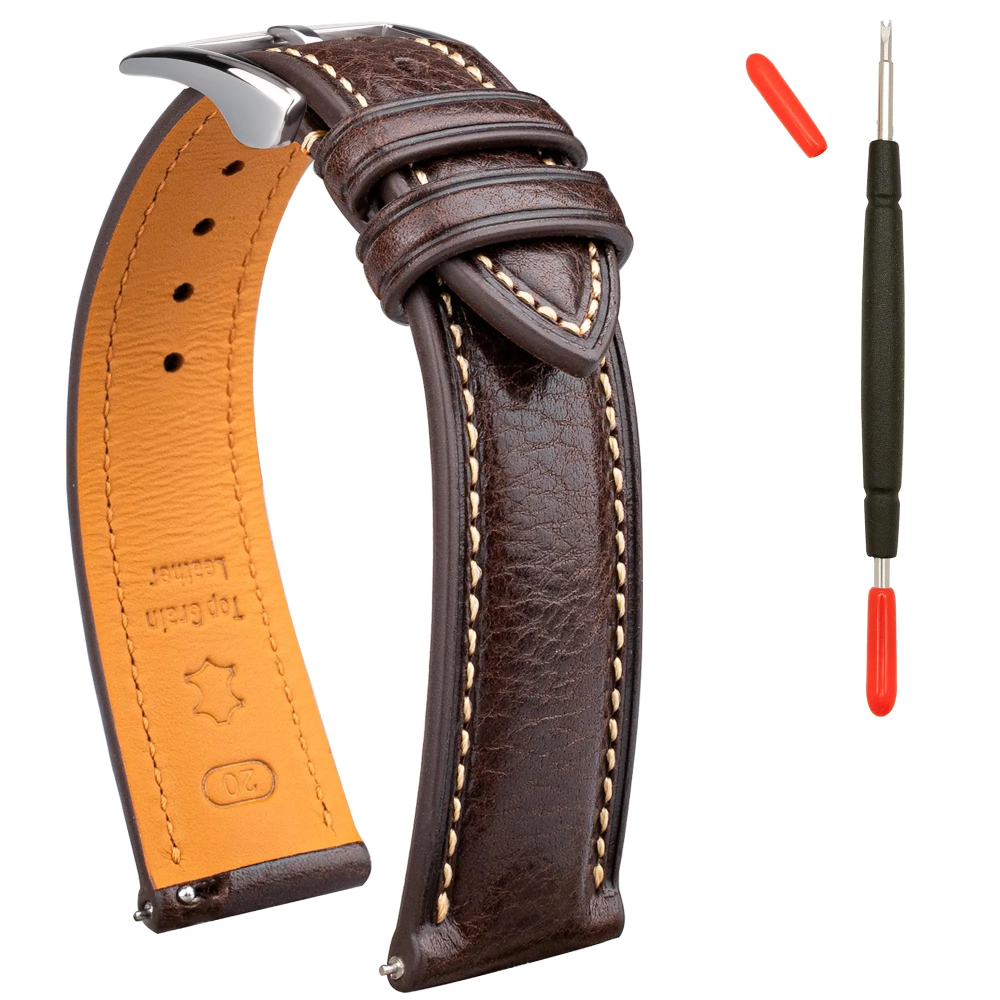 Gomvadr Cinturino di ricambio in pelle conciata al vegetale, 16 18 19 20 21 22 mm, 19 mm, Pelle, Nessuna pietra preziosa - immagine 1
