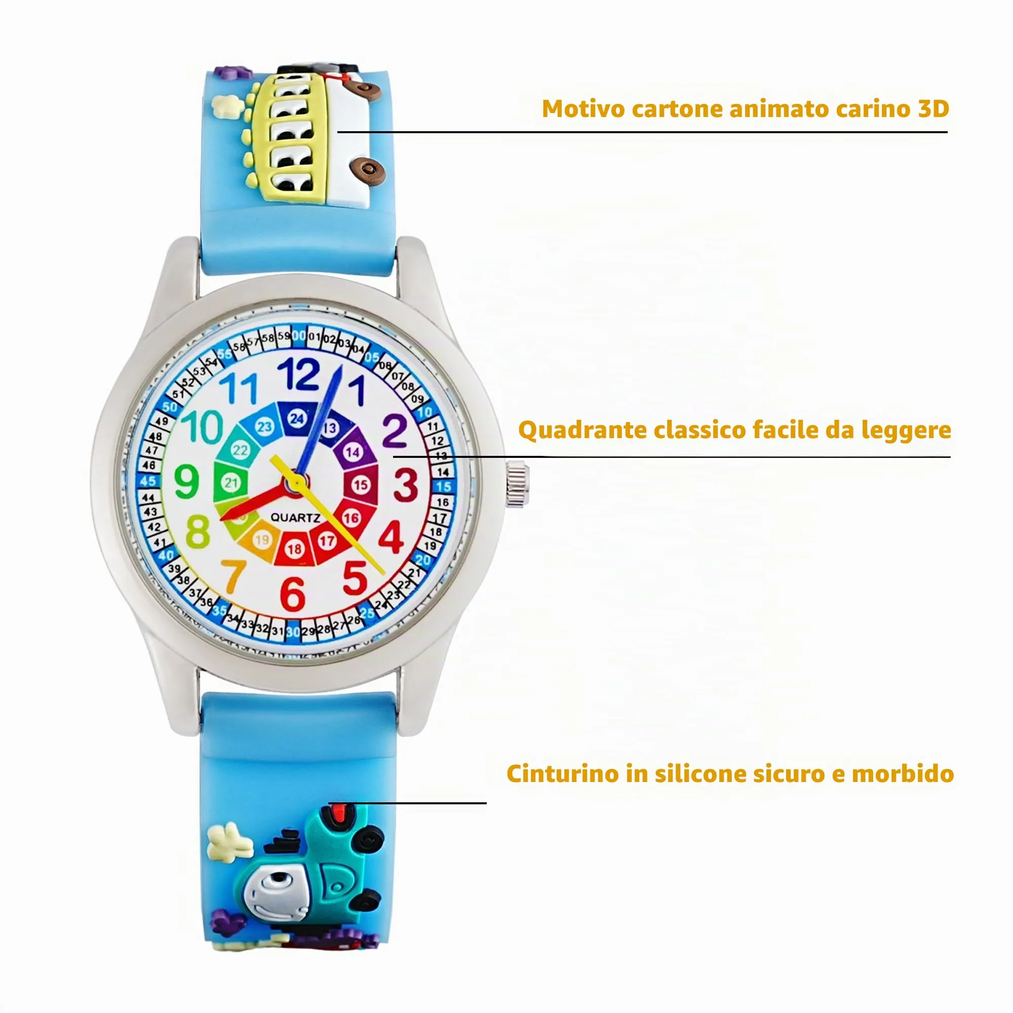 MUXIJIA Orologio Educativo per Bambini - Analogico Quarzo Orologi da Polso per Ragazzi e Ragazze - 3D Cartone Animato Cinturino in Silicone Orologio per Bambini e Ragazzi da 3-10 Anni - immagine 5