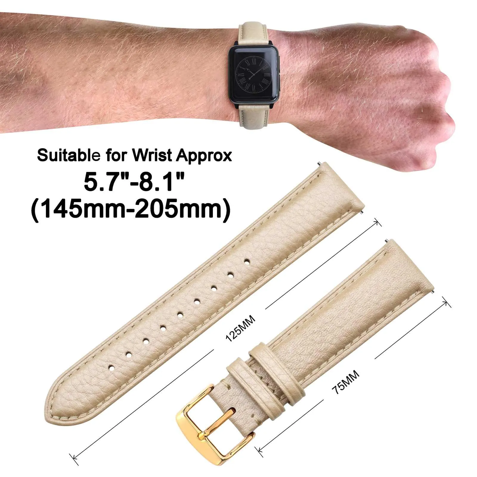 ANNEFIT Cinturino 15mm, Cinturini di Ricambio per Uomo e Donna con Fibbia Oro, Imbottito Testurizzato Pelle a Sgancio Rapido (Oro) - immagine 3
