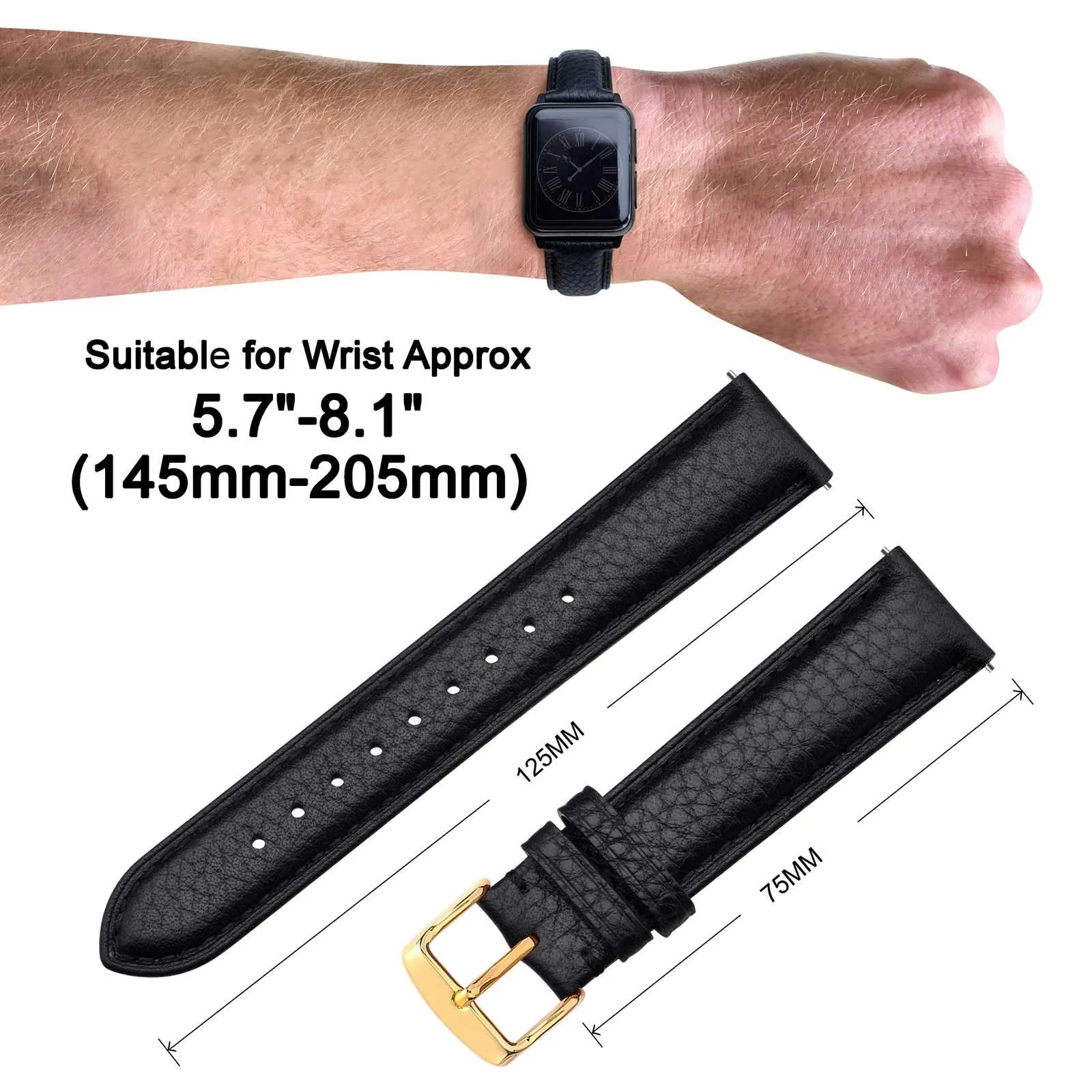 ANNEFIT Cinturino 17mm, Cinturini di Ricambio per Uomo e Donna con Fibbia Oro, Imbottito Testurizzato Pelle a Sgancio Rapido (Nero) - immagine 3