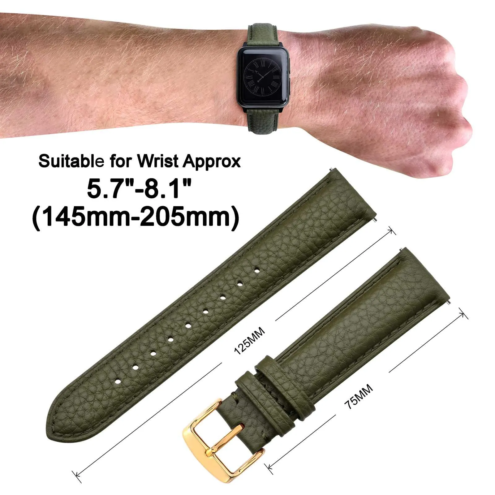 ANNEFIT Cinturino 15mm, Cinturini di Ricambio per Uomo e Donna con Fibbia Oro, Imbottito Testurizzato Pelle a Sgancio Rapido (Verde) - immagine 3