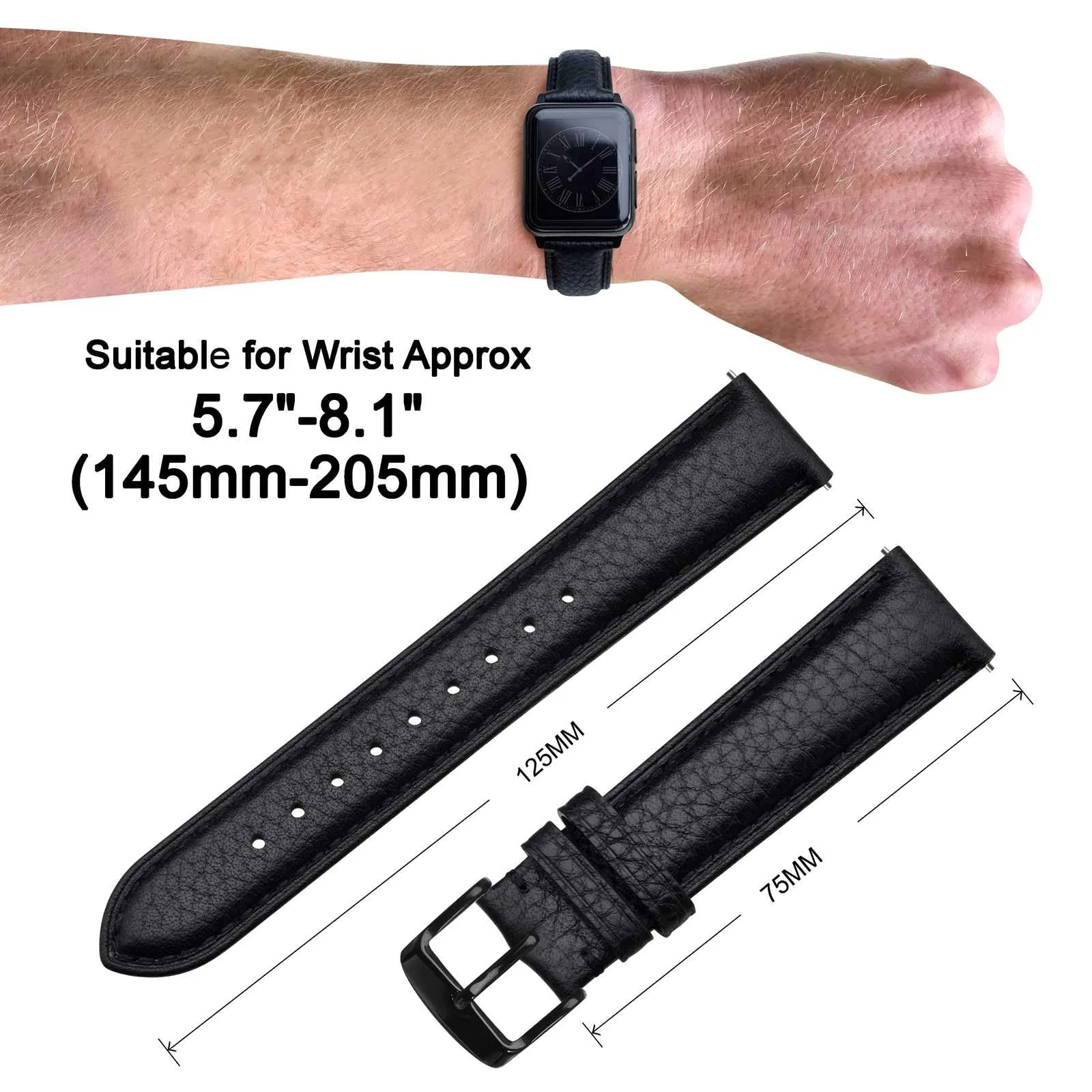 ANNEFIT Cinturino 17mm, Cinturini di Ricambio per Uomo e Donna con Fibbia Nero, Imbottito Testurizzato Pelle a Sgancio Rapido (Nero) - immagine 3