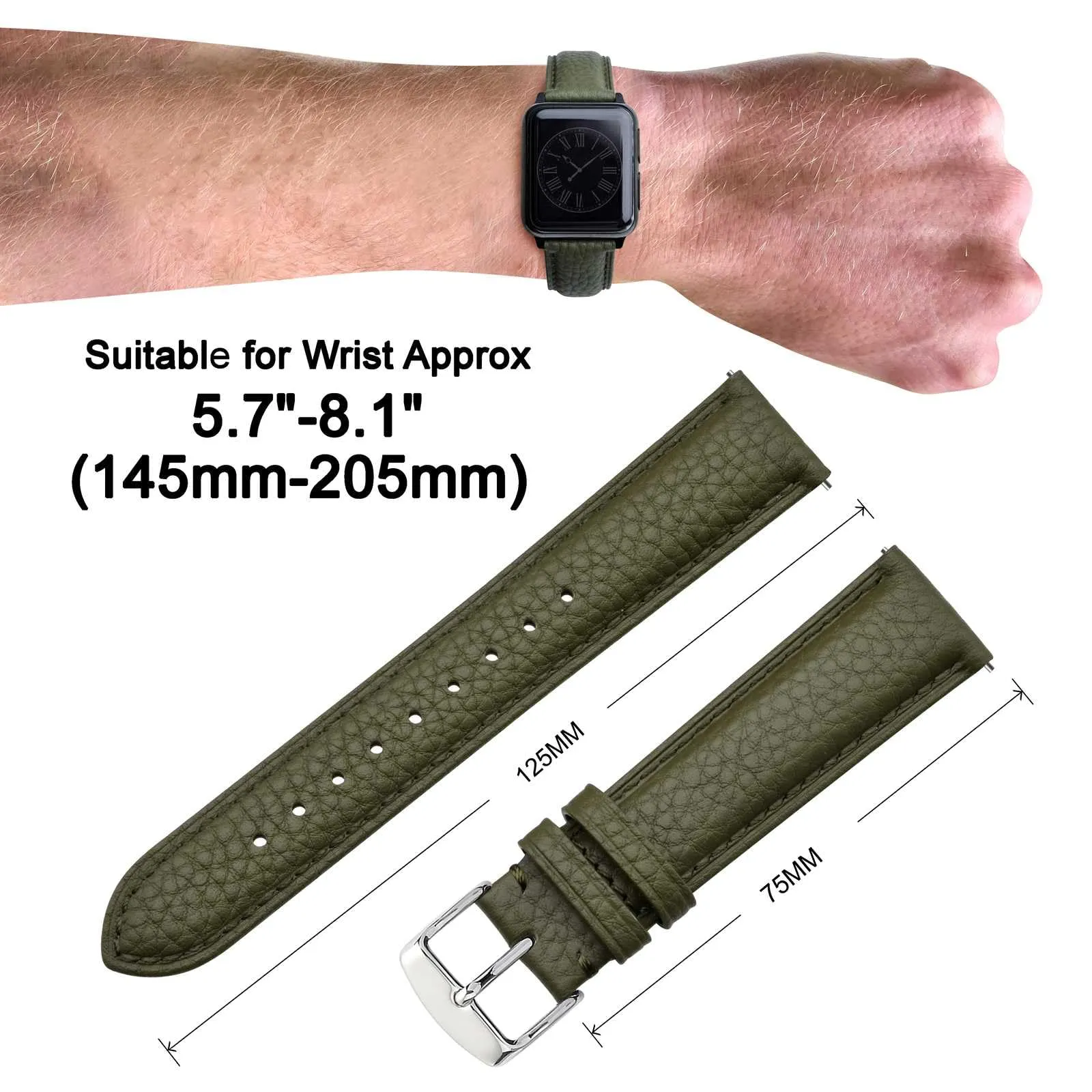 ANNEFIT Cinturino 14mm, Cinturini di Ricambio per Uomo e Donna, Imbottito Testurizzato Pelle a Sgancio Rapido (Verde) - immagine 3
