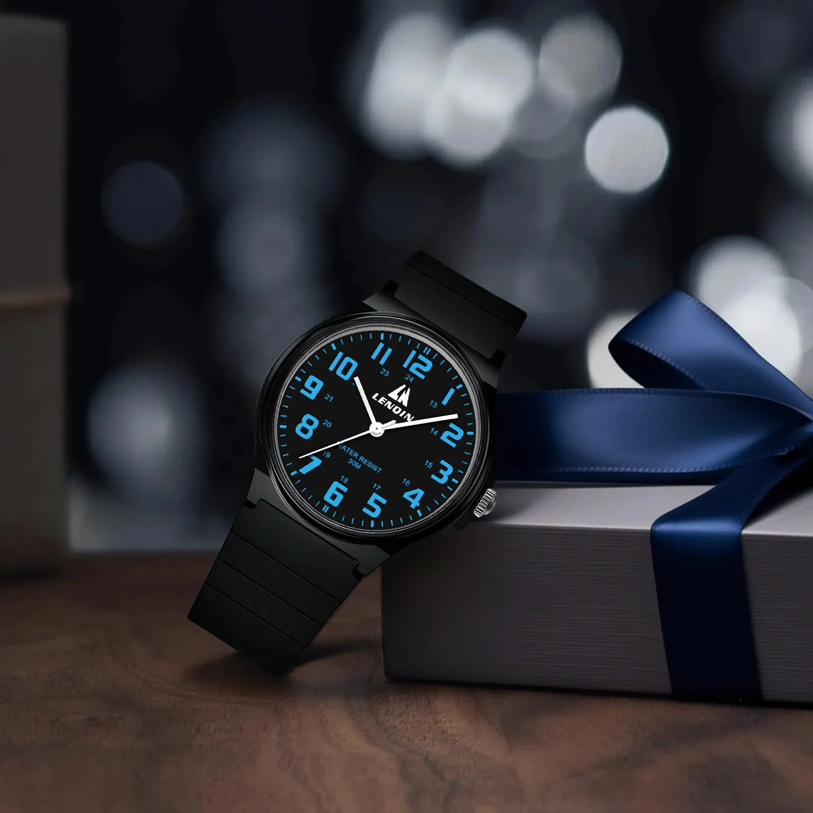 LN LENQIN Orologio da uomo al quarzo analogico, impermeabile 30 metri, con cinturino in silicone alla moda orologi uomo - immagine 9