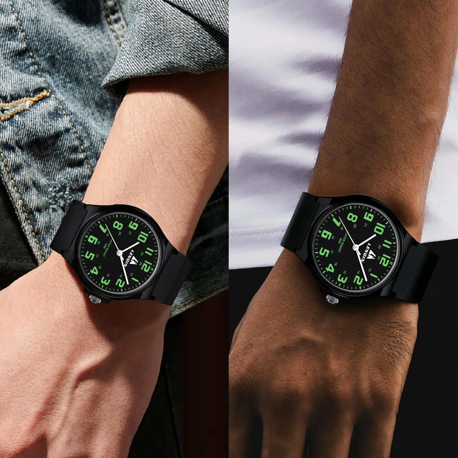 LN LENQIN Orologio da uomo al quarzo analogico, impermeabile 30 metri, con cinturino in silicone alla moda orologi uomo - immagine 7