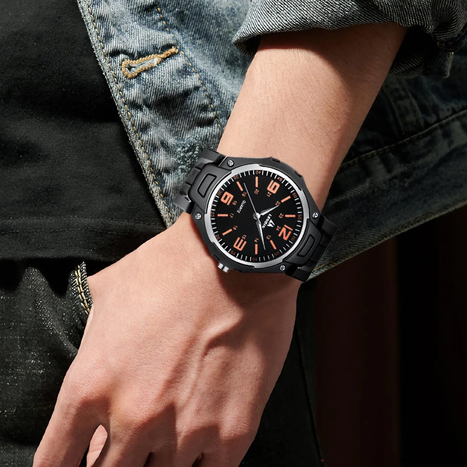 LN LENQIN Orologio da uomo al quarzo analogico, impermeabile 30 metri, con cinturino in silicone alla moda orologi uomo - immagine 4