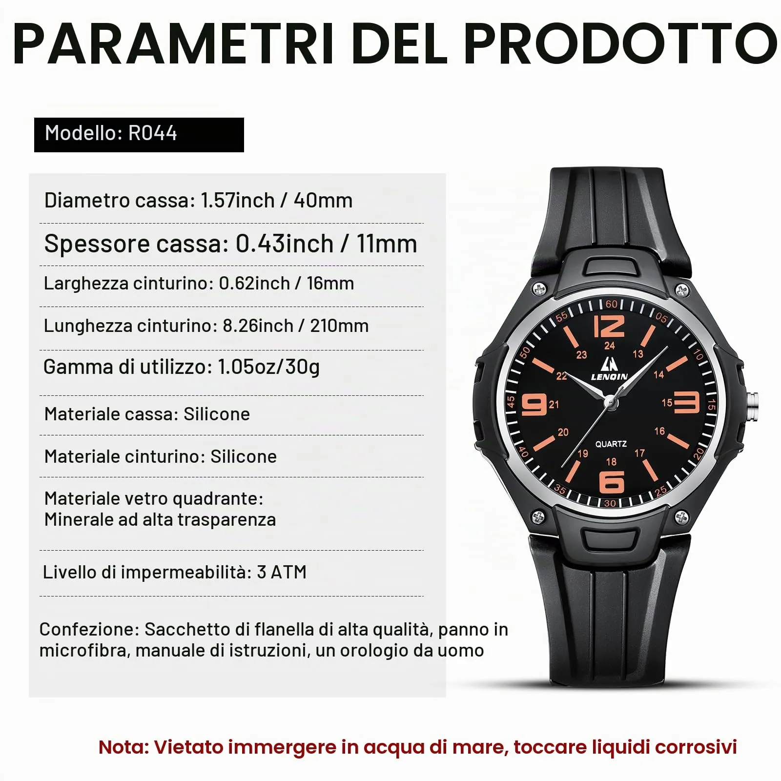 LN LENQIN Orologio da uomo al quarzo analogico, impermeabile 30 metri, con cinturino in silicone alla moda orologi uomo - immagine 6