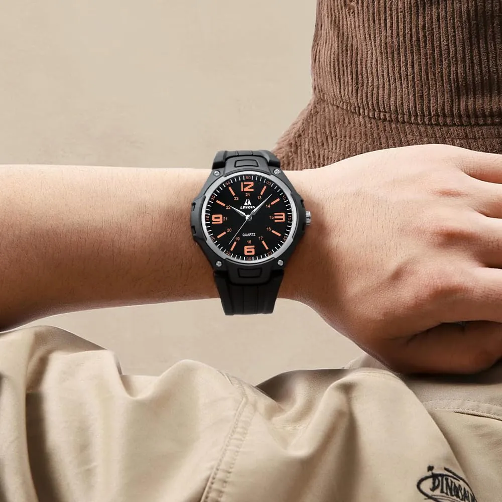 LN LENQIN Orologio da uomo al quarzo analogico, impermeabile 30 metri, con cinturino in silicone alla moda orologi uomo - immagine 8