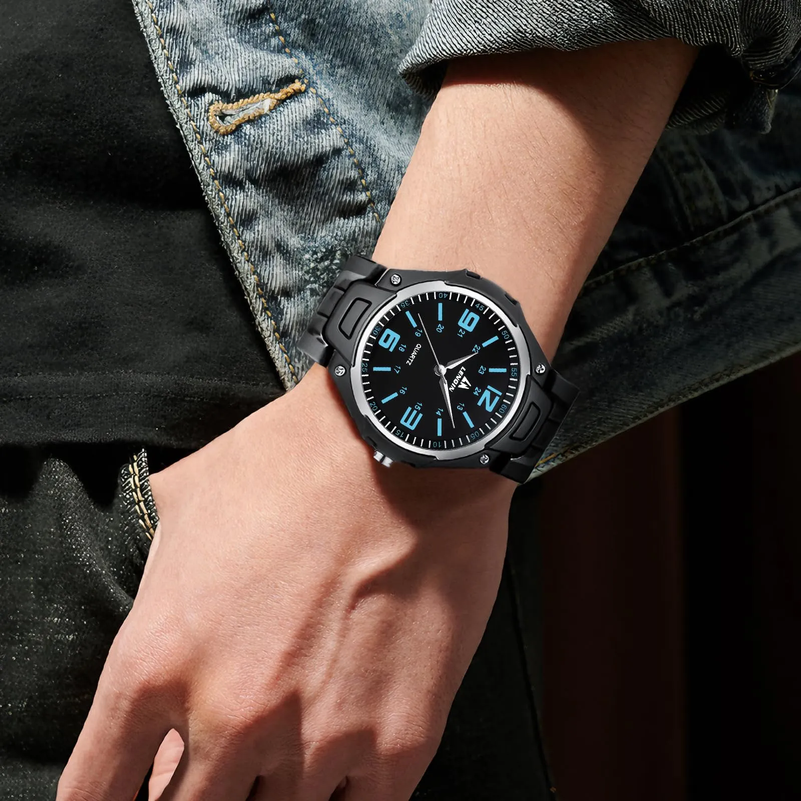 LN LENQIN Orologio da uomo al quarzo analogico, impermeabile 30 metri, con cinturino in silicone alla moda orologi uomo - immagine 4