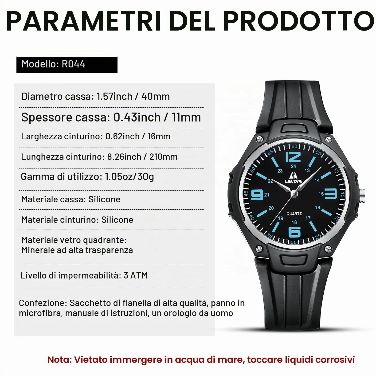 LN LENQIN Orologio da uomo al quarzo analogico, impermeabile 30 metri, con cinturino in silicone alla moda orologi uomo - immagine 6