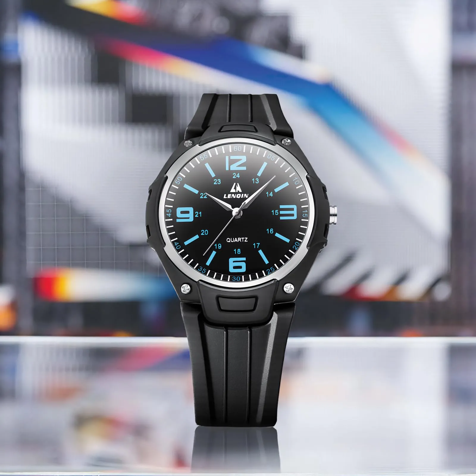 LN LENQIN Orologio da uomo al quarzo analogico, impermeabile 30 metri, con cinturino in silicone alla moda orologi uomo - immagine 9