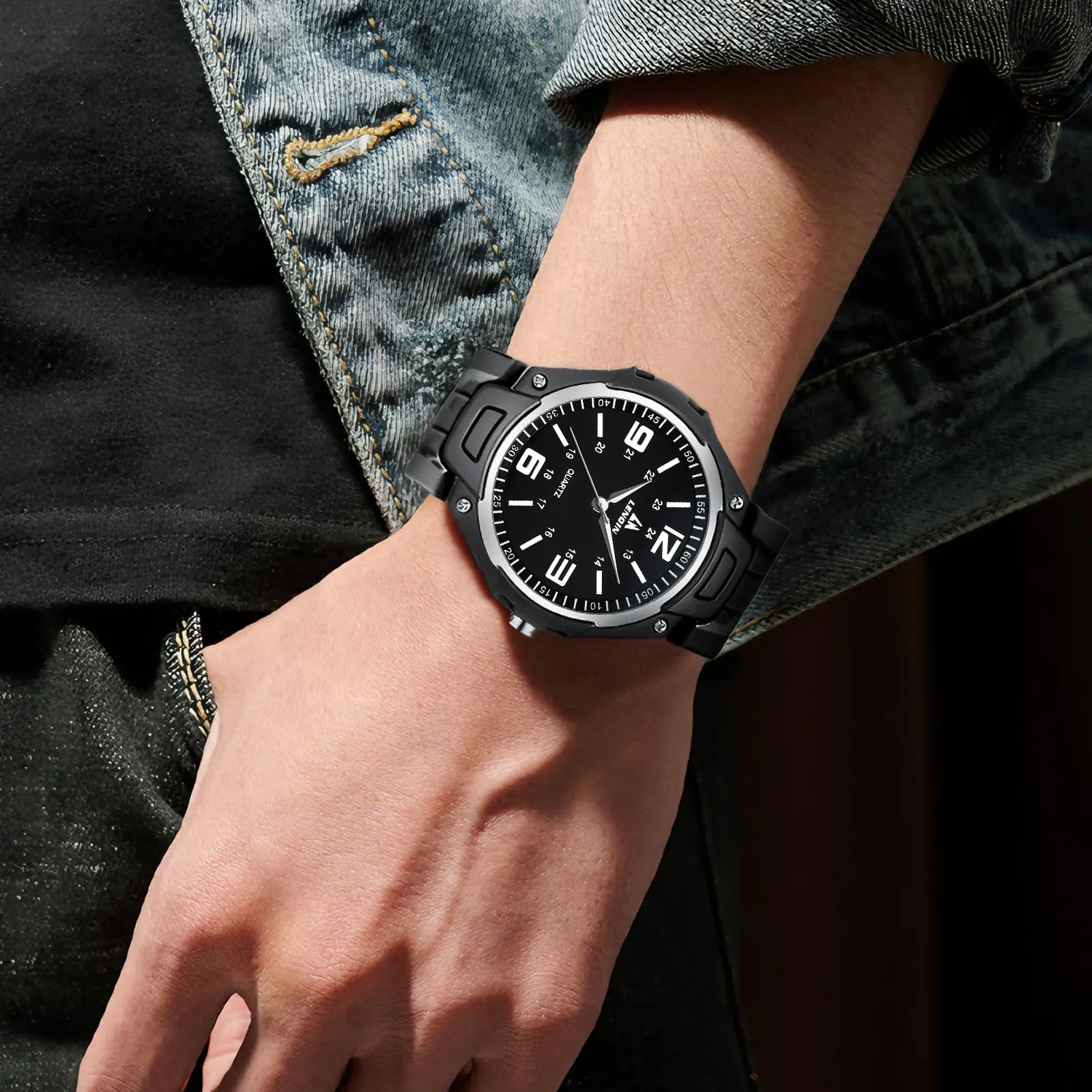 LN LENQIN Orologio da uomo al quarzo analogico, impermeabile 30 metri, con cinturino in silicone alla moda orologi uomo - immagine 4