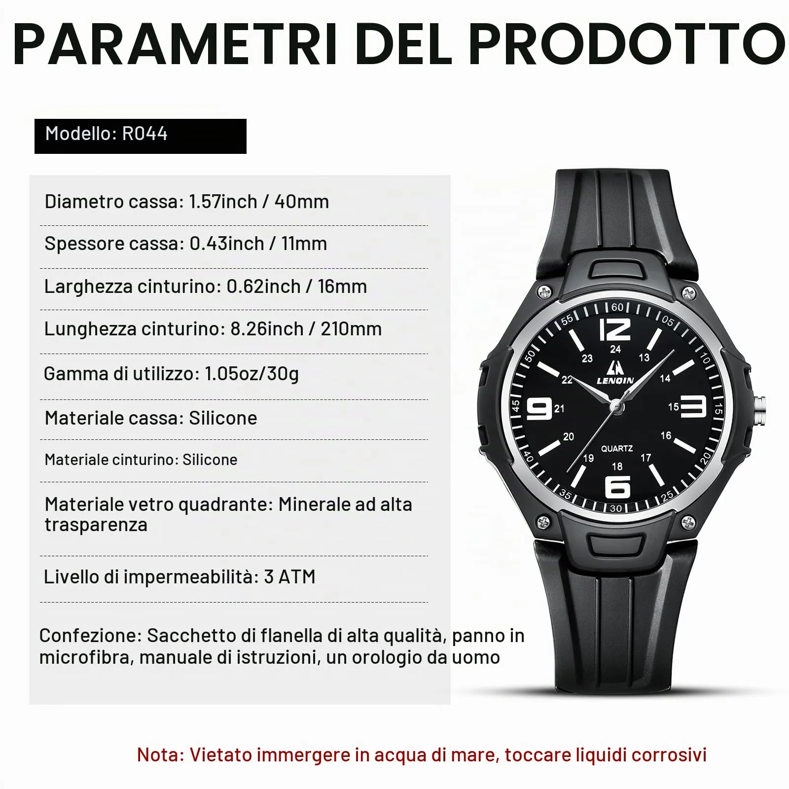 LN LENQIN Orologio da uomo al quarzo analogico, impermeabile 30 metri, con cinturino in silicone alla moda orologi uomo - immagine 7