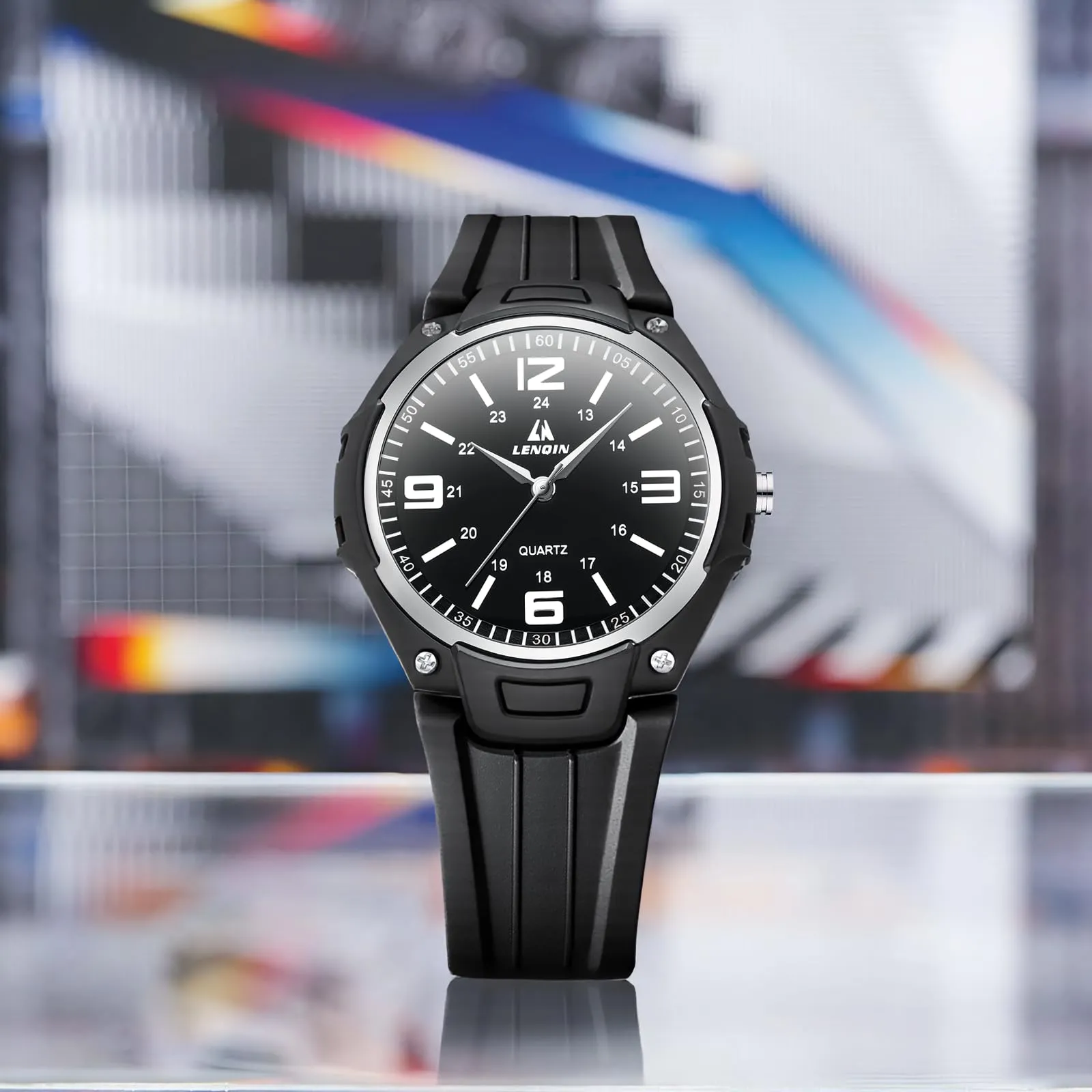 LN LENQIN Orologio da uomo al quarzo analogico, impermeabile 30 metri, con cinturino in silicone alla moda orologi uomo - immagine 9