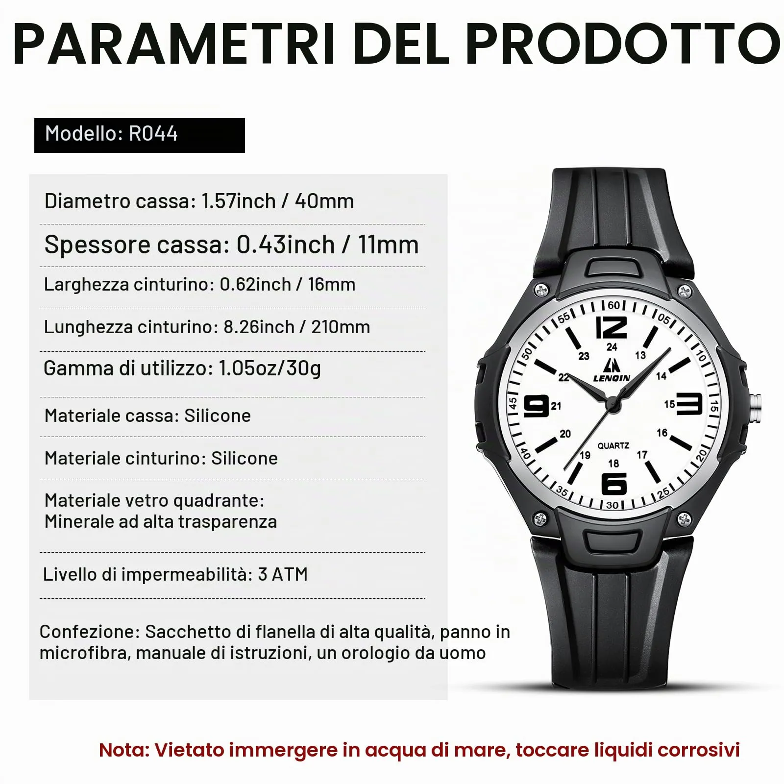 LN LENQIN Orologio da uomo al quarzo analogico, impermeabile 30 metri, con cinturino in silicone alla moda orologi uomo - immagine 7