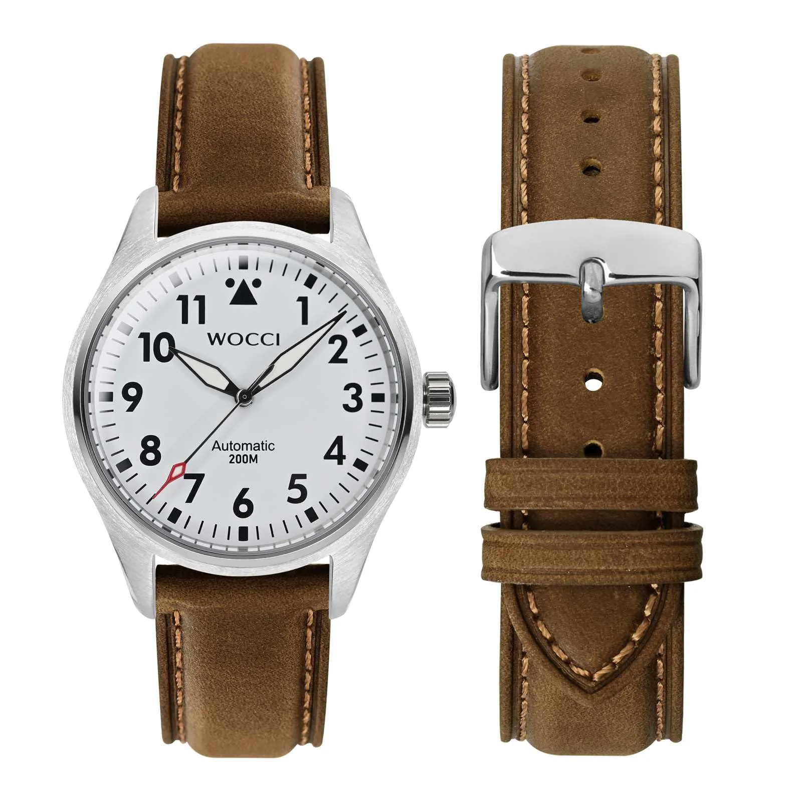 WOCCI 22mm Vintage Cinturino Orologio in Pelle con Fibbia Argento, Cinturino di Ricambio (Sepia) - immagine 7