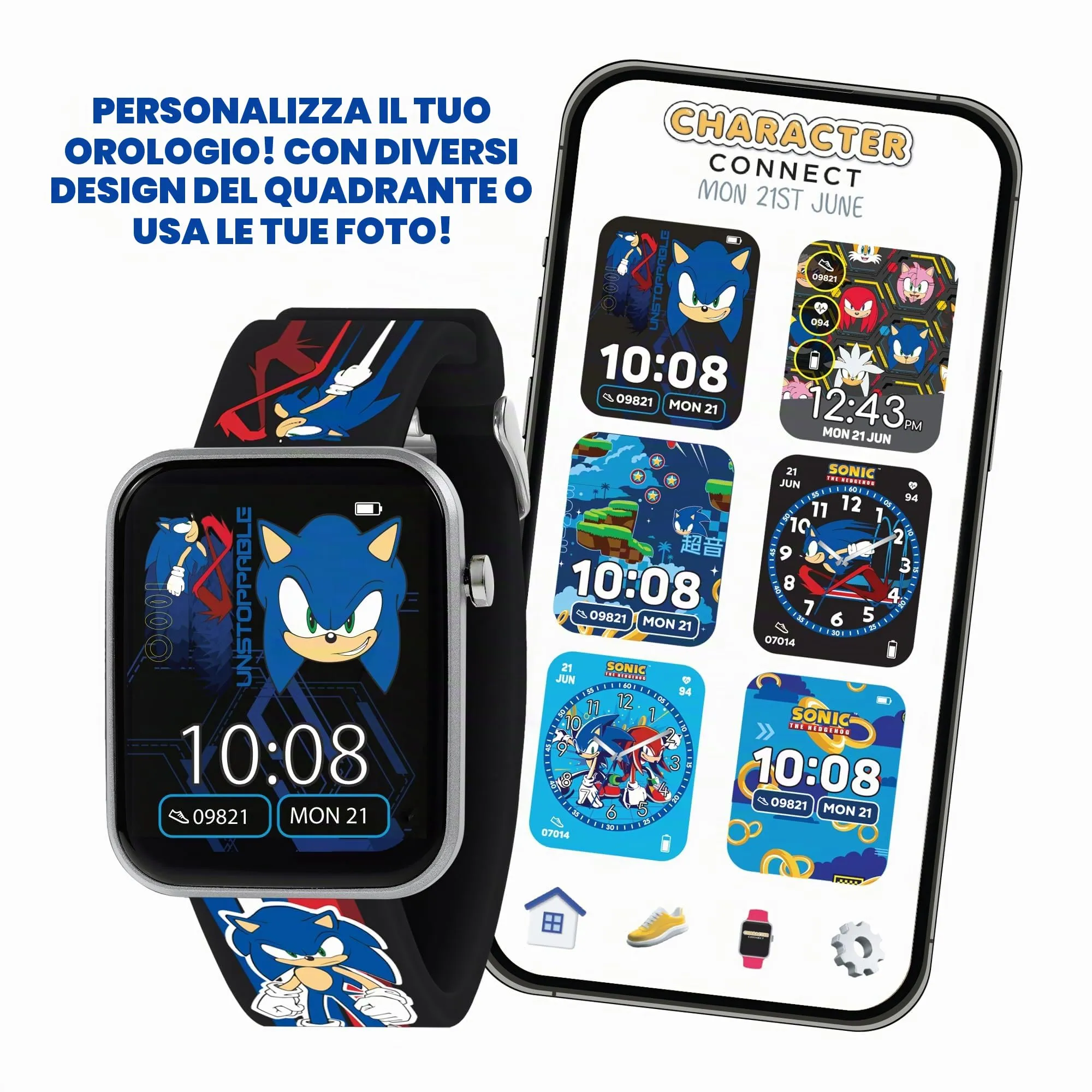 Sonic The Hedgehog Sega cinturino stampato nero Smart Watch SNC4488MARG - immagine 3