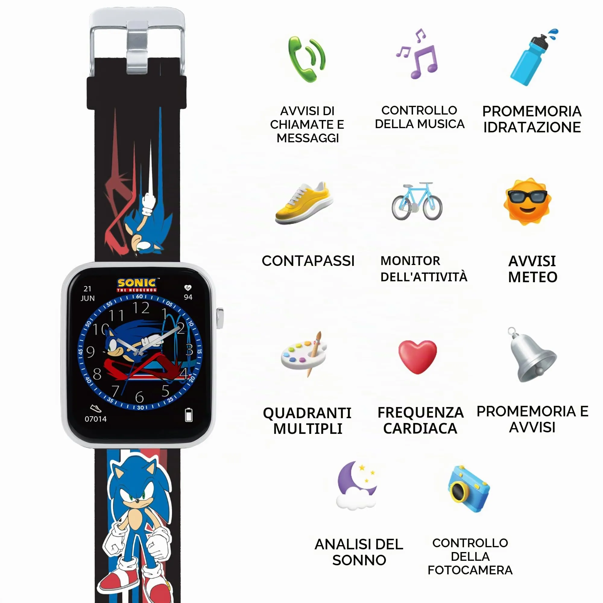 Sonic The Hedgehog Sega cinturino stampato nero Smart Watch SNC4488MARG - immagine 4