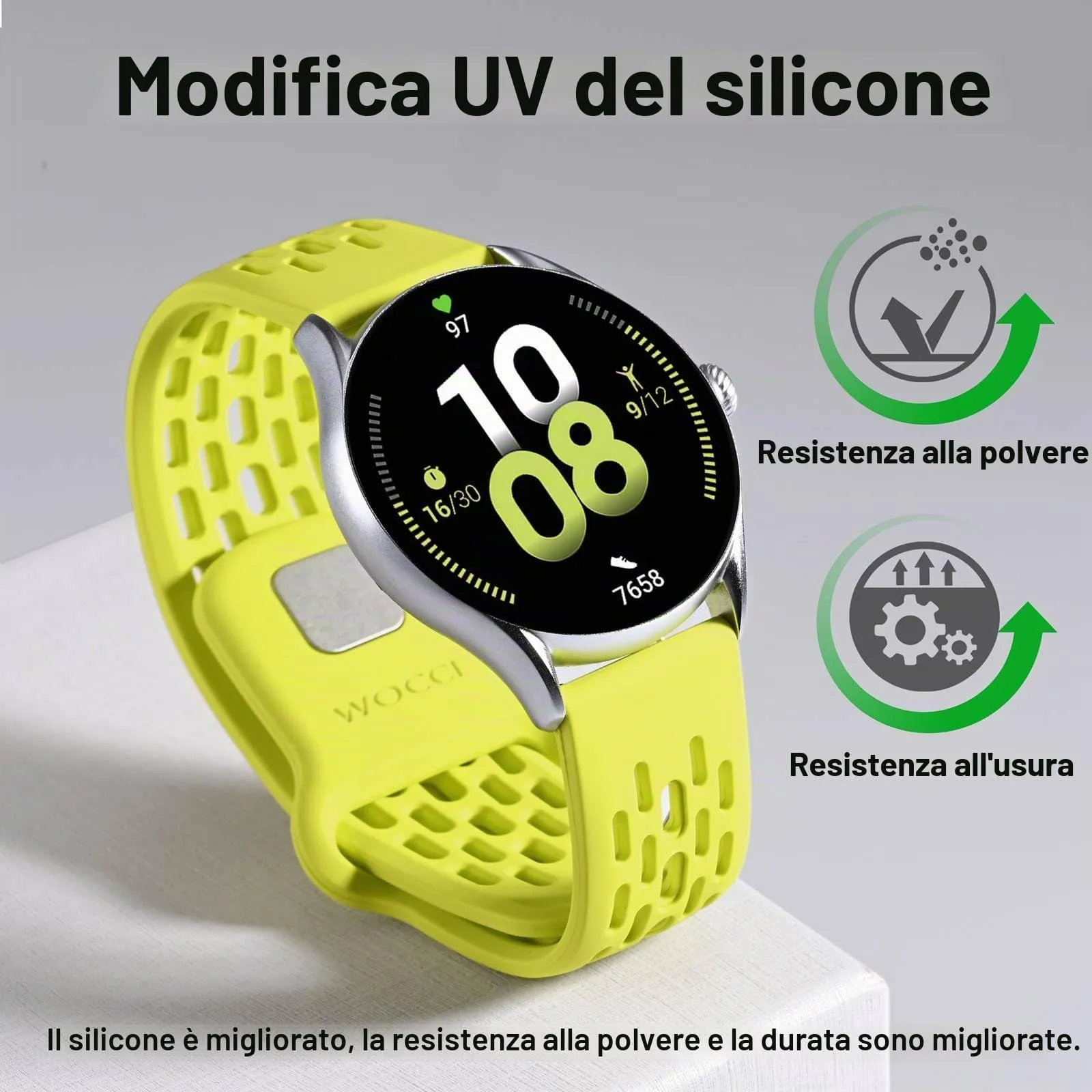 WOCCI 22mm Traspirante Traforato Cinturino in Silicone, Sgancio Rapido, Orologio Cinturini di Ricambio per Uomo Donna (Limone) - immagine 2