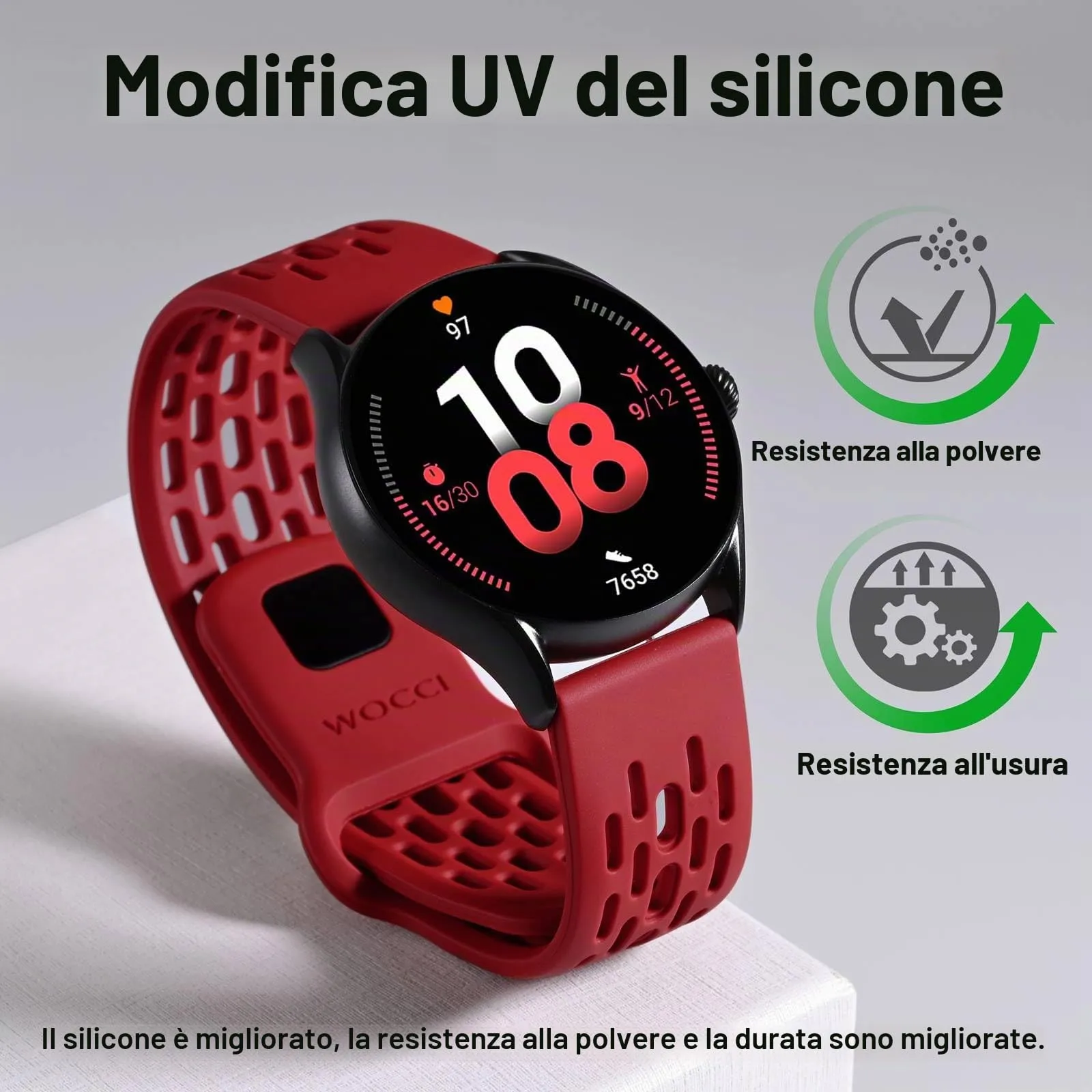 WOCCI 20mm Traspirante Traforato Cinturino in Silicone, Sgancio Rapido, Orologio Cinturini di Ricambio per Uomo Donna (Rosso) - immagine 2