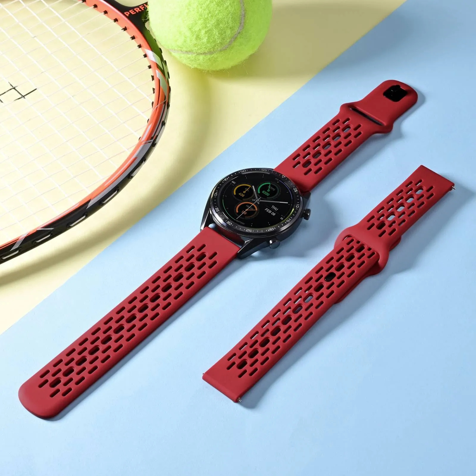 WOCCI 20mm Traspirante Traforato Cinturino in Silicone, Sgancio Rapido, Orologio Cinturini di Ricambio per Uomo Donna (Rosso) - immagine 7