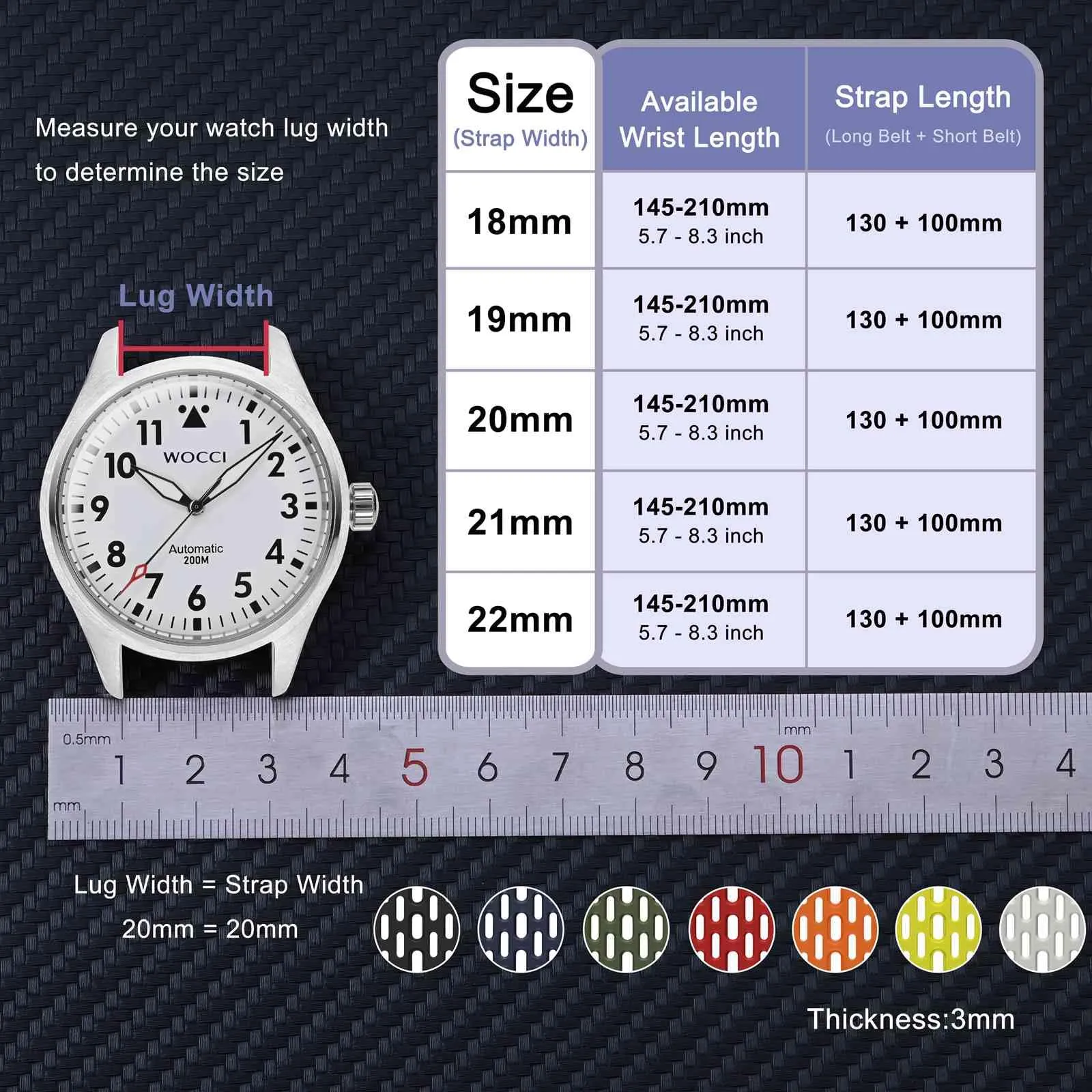 WOCCI 20mm Traspirante Traforato Cinturino in Silicone, Sgancio Rapido, Orologio Cinturini di Ricambio per Uomo Donna (Nero) - immagine 5