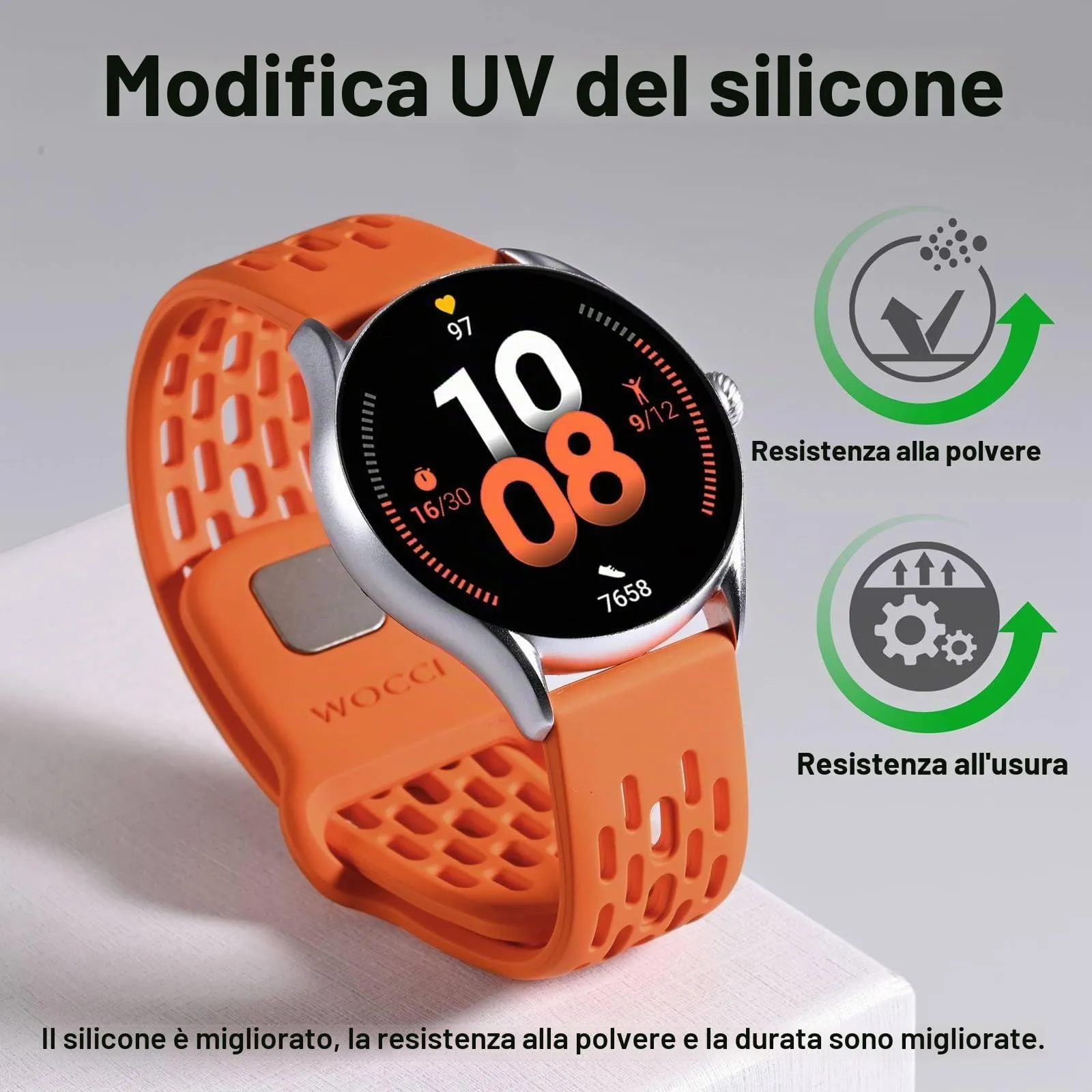 WOCCI 22mm Traspirante Traforato Cinturino in Silicone, Sgancio Rapido, Orologio Cinturini di Ricambio per Uomo Donna (Arancia) - immagine 2