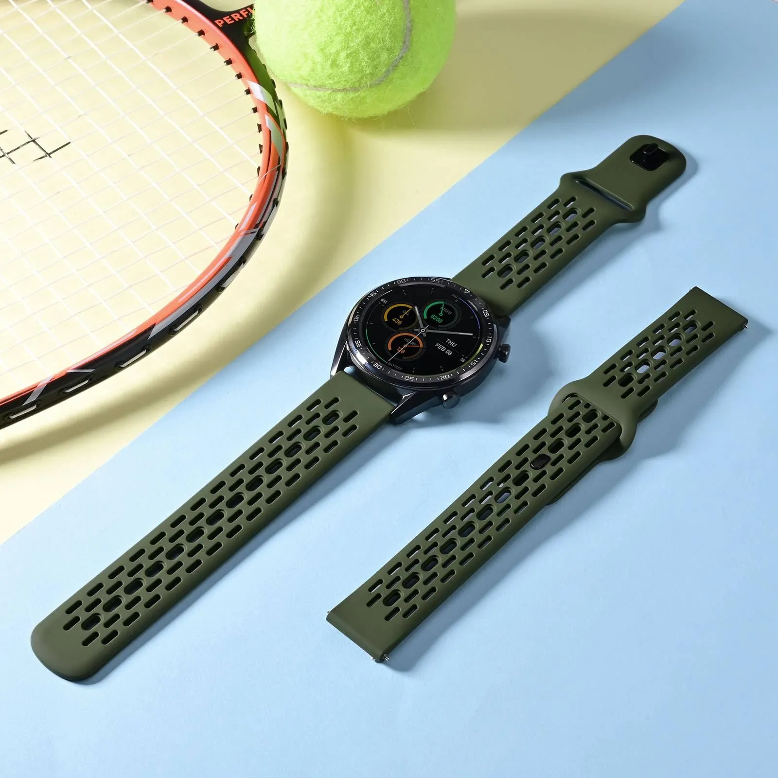 WOCCI 21mm Traspirante Traforato Cinturino in Silicone, Sgancio Rapido, Orologio Cinturini di Ricambio per Uomo Donna (Verde) - immagine 7