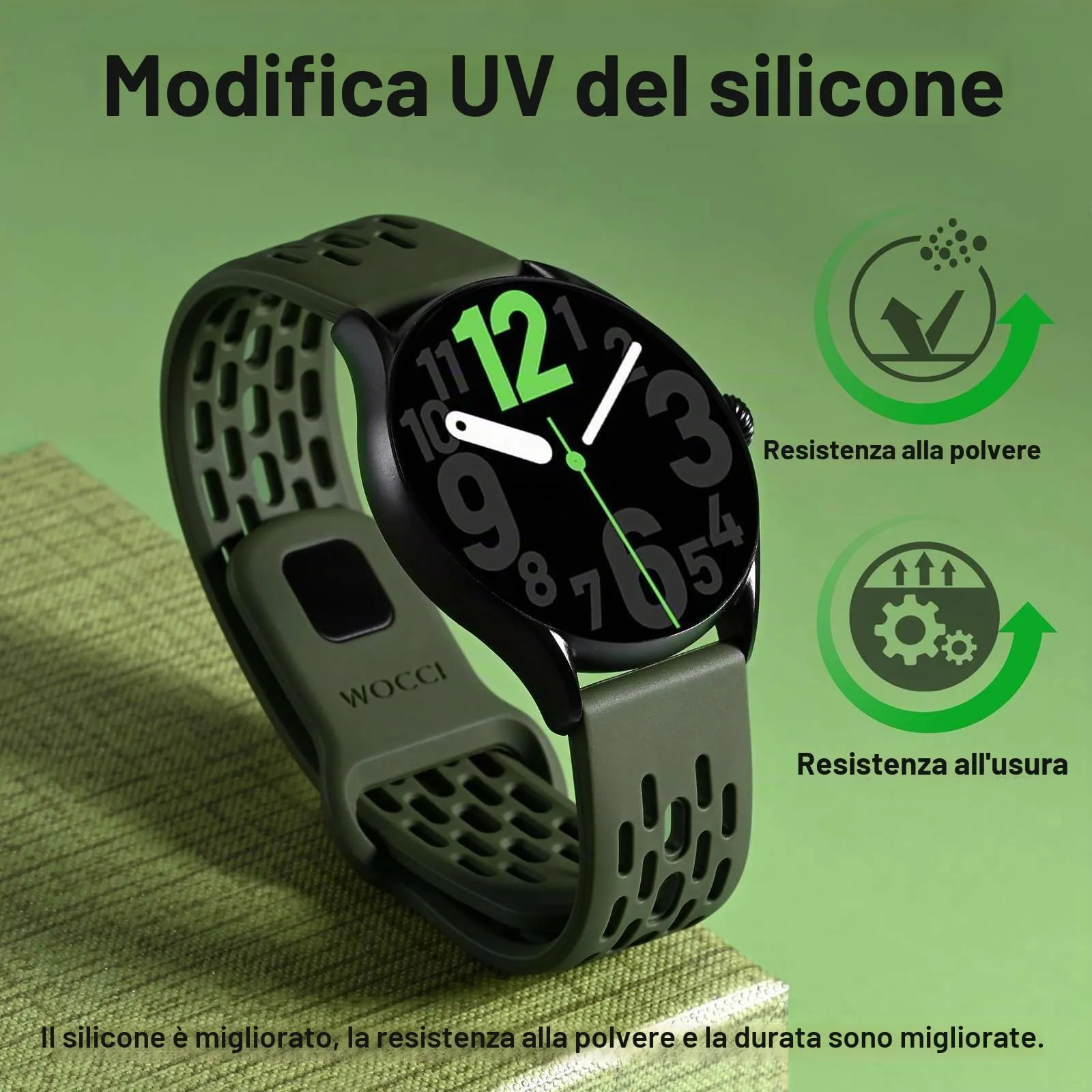 WOCCI 20mm Traspirante Traforato Cinturino in Silicone, Sgancio Rapido, Orologio Cinturini di Ricambio per Uomo Donna (Verde) - immagine 2