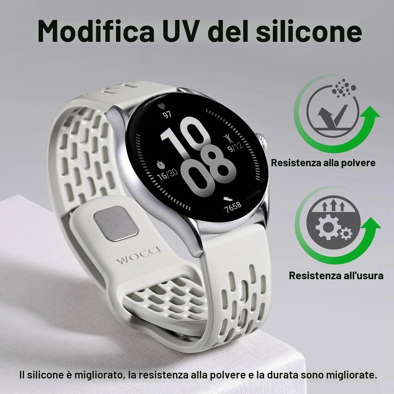 WOCCI 22mm Traspirante Traforato Cinturino in Silicone, Sgancio Rapido, Orologio Cinturini di Ricambio per Uomo Donna (Pallido) - immagine 2