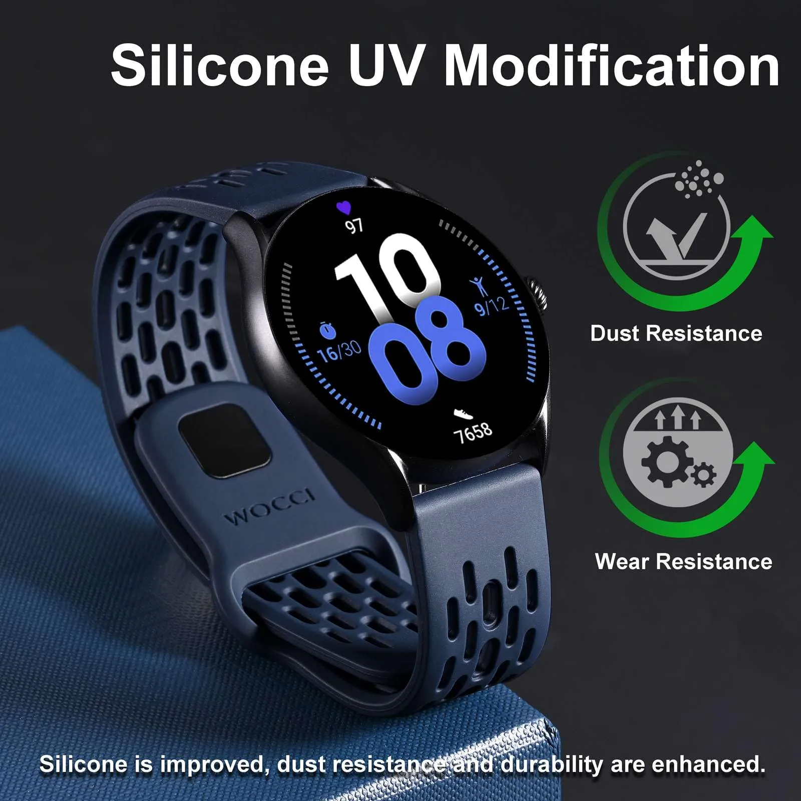 WOCCI 20mm Traspirante Traforato Cinturino in Silicone, Sgancio Rapido, Orologio Cinturini di Ricambio per Uomo Donna (Blu) - immagine 2
