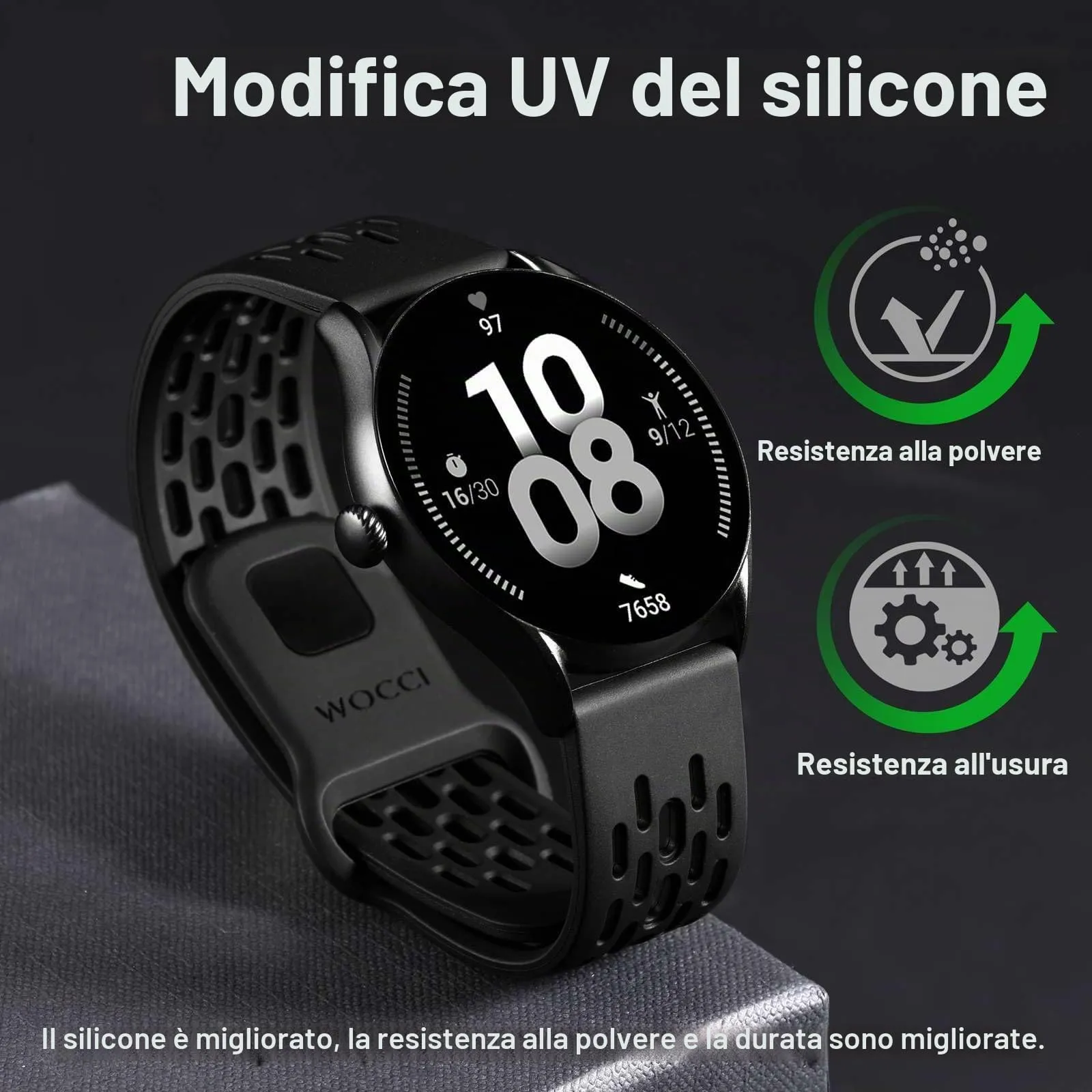WOCCI 18mm Traspirante Traforato Cinturino in Silicone, Sgancio Rapido, Orologio Cinturini di Ricambio per Uomo Donna (Nero) - immagine 2