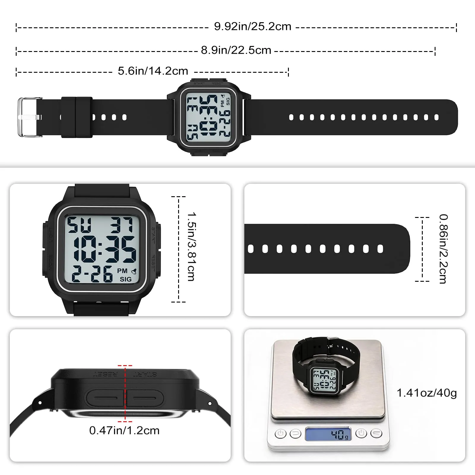 DTKID Orologio Sportivo Digitale Unisex, LED, Sveglia, Cronometro (Nero) - immagine 8