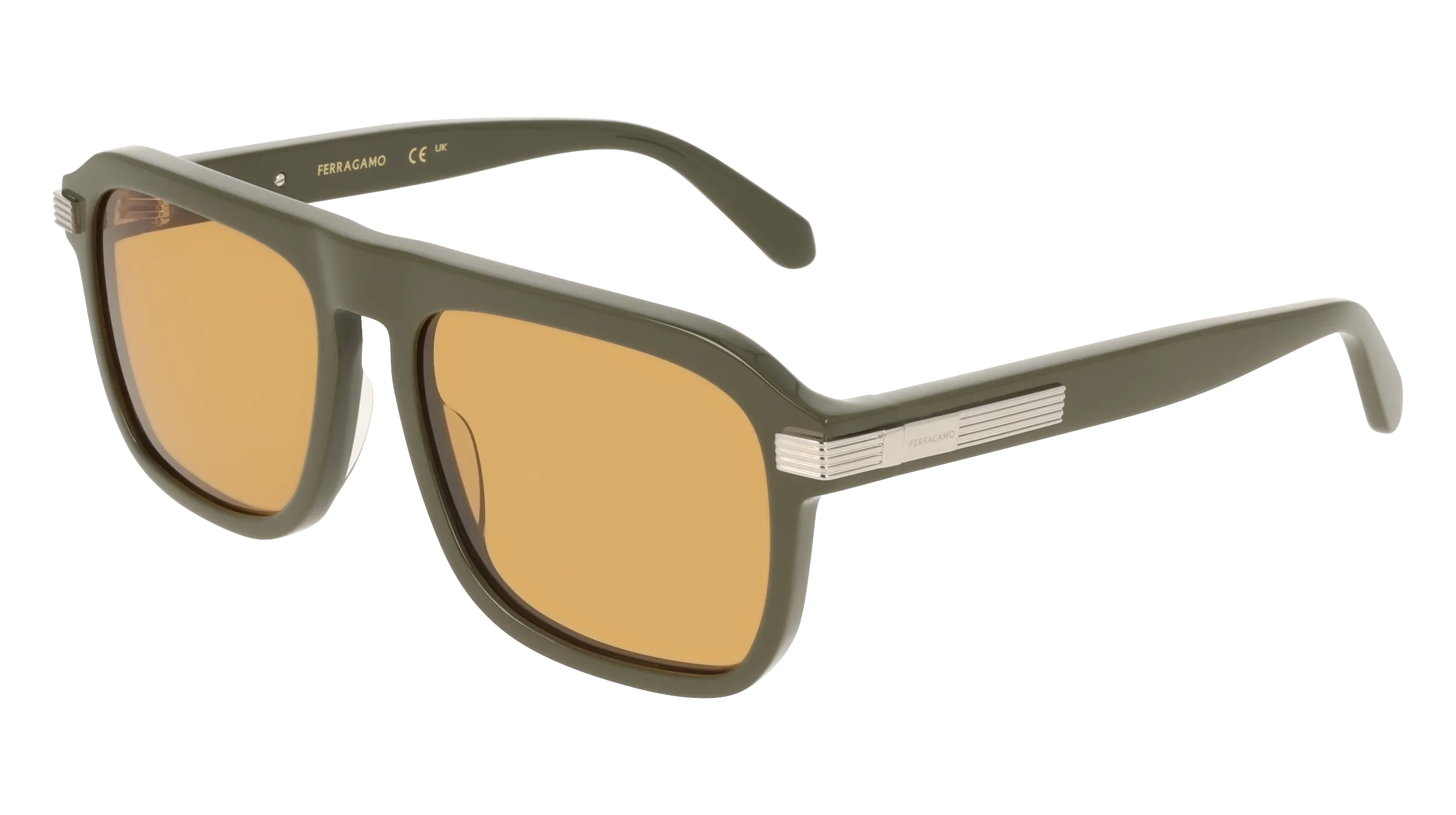 Ferragamo SF2087S 320 Occhiali da sole Acetato Verde Ocra Squadrata Normale - immagine 1