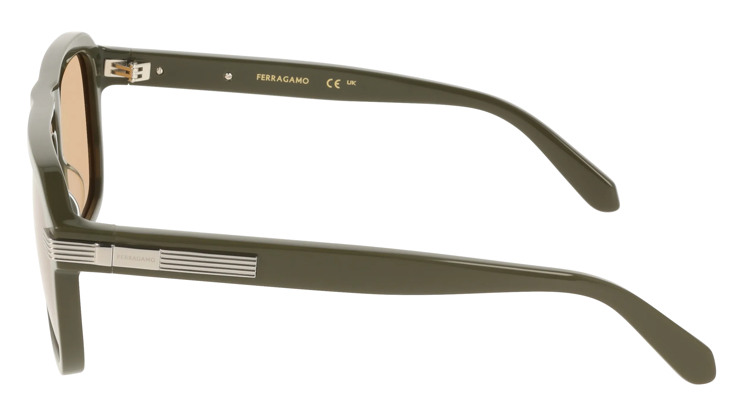 Ferragamo SF2087S 320 Occhiali da sole Acetato Verde Ocra Squadrata Normale - immagine 3