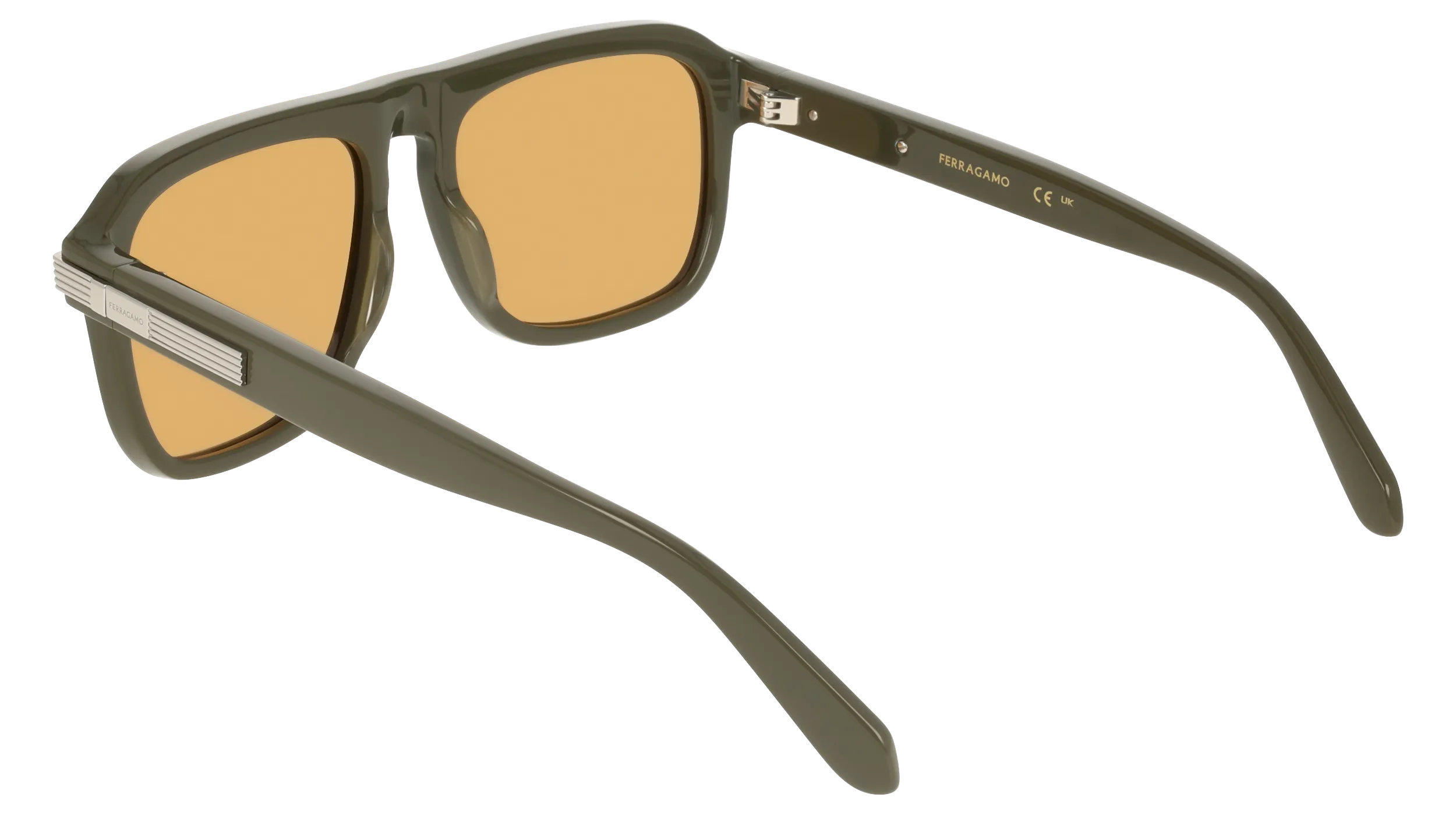 Ferragamo SF2087S 320 Occhiali da sole Acetato Verde Ocra Squadrata Normale - immagine 4