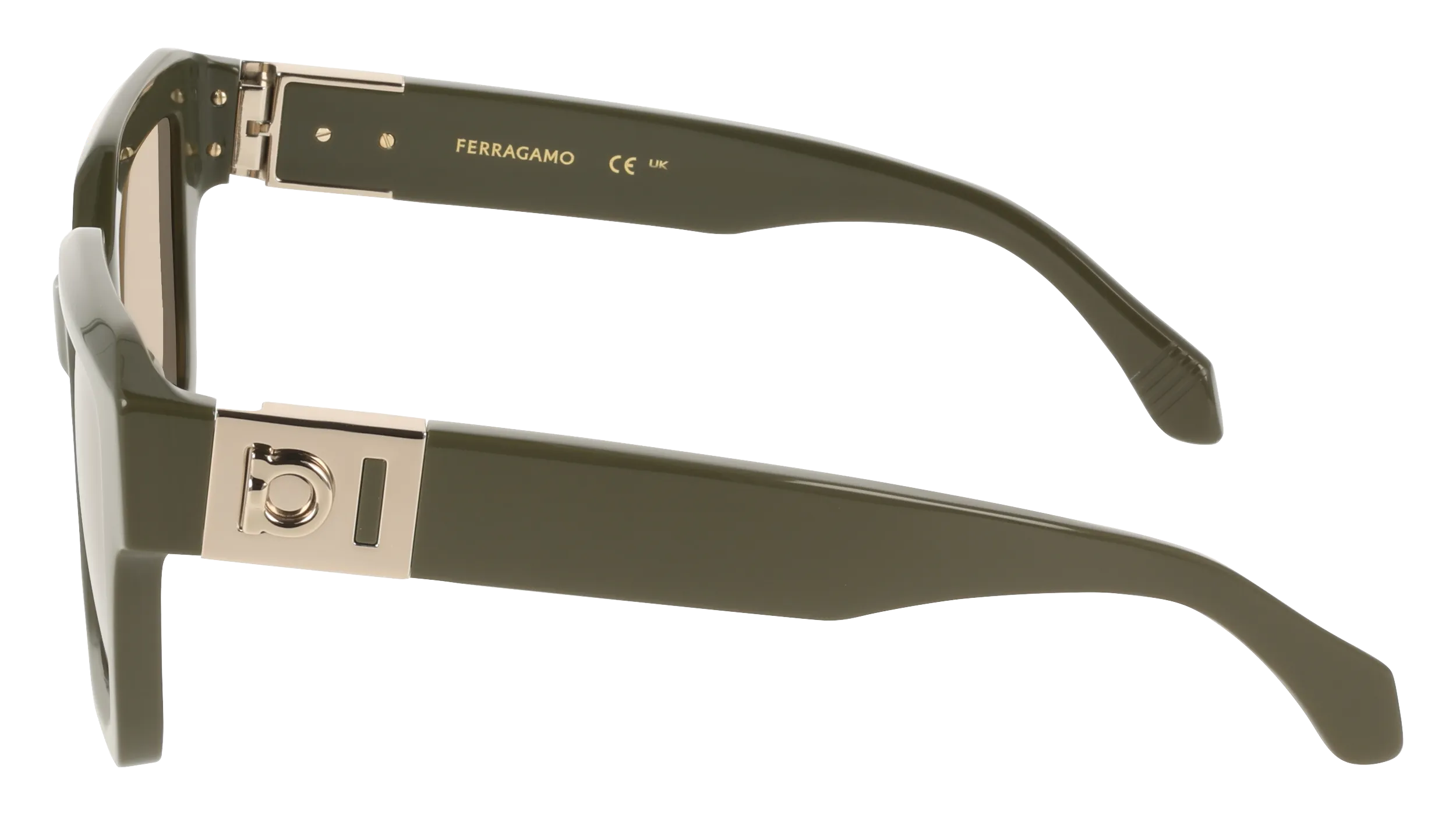 Ferragamo SF2084S 320 Occhiali da sole Acetato Verde Marrone Squadrata Normale - immagine 3