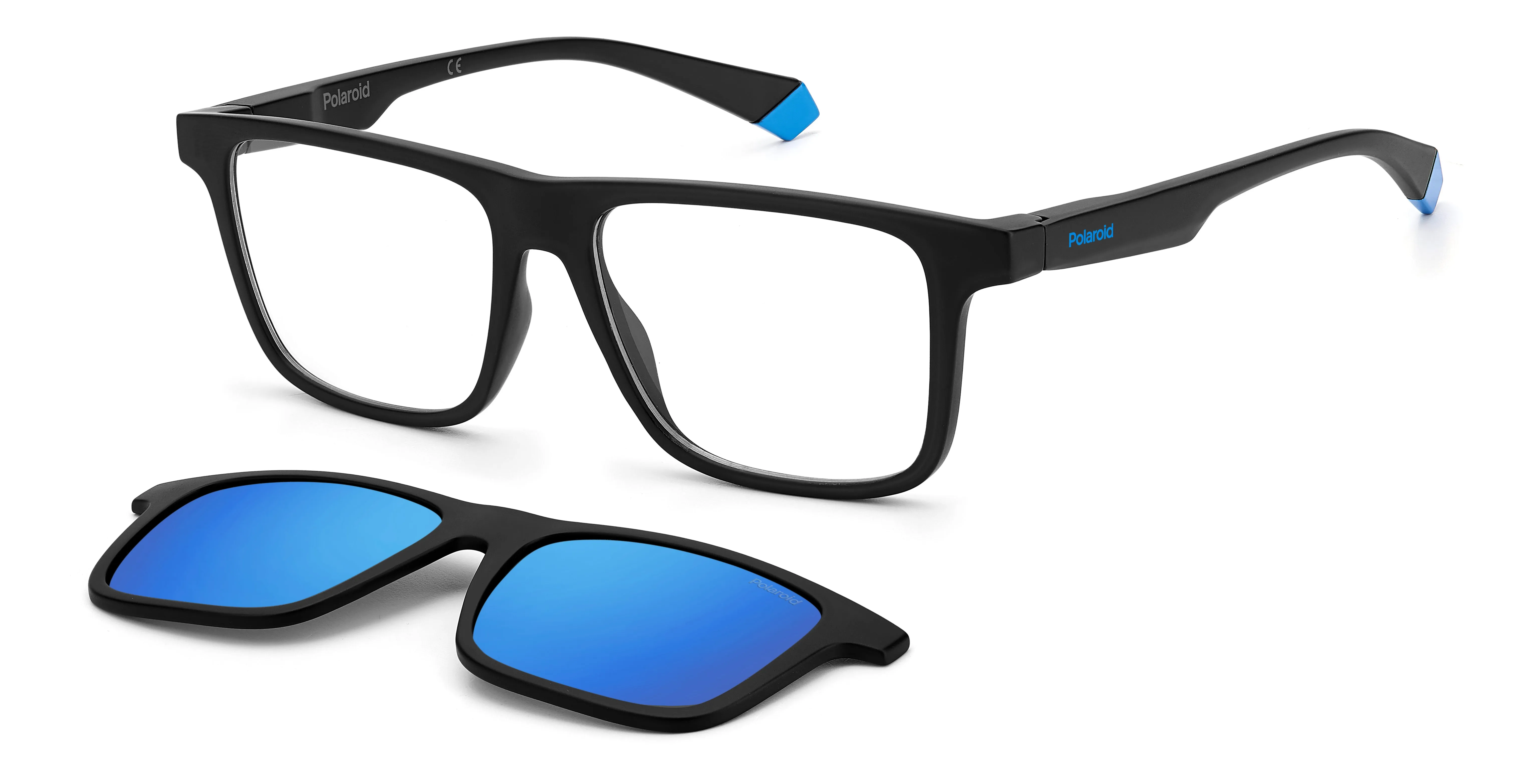 Polaroid PLD 2131/CS 0VK/5X Occhiali da sole Plastica Nero-opaco Blu Squadrata Polarizzata Clip-on - immagine 1