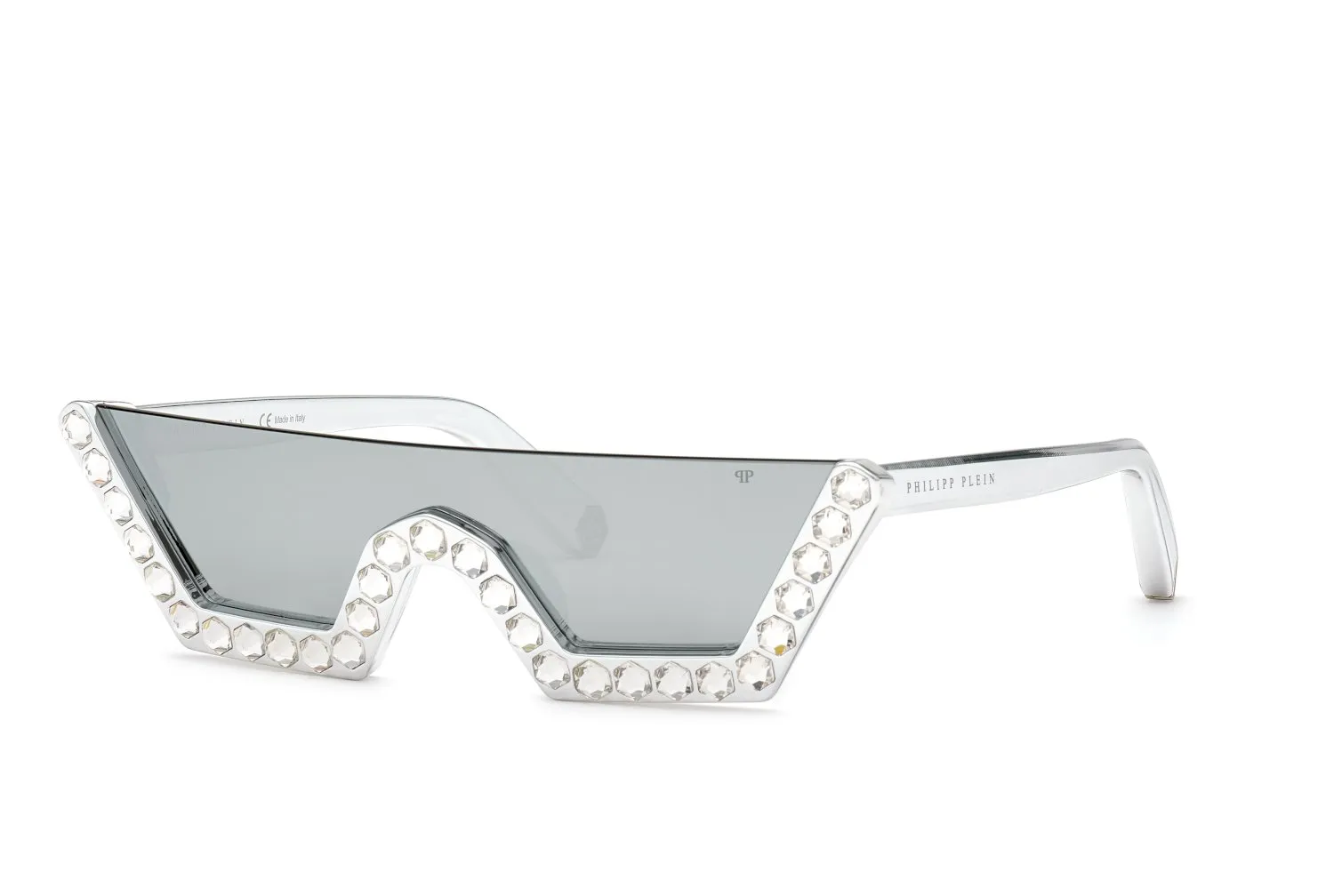 Philipp Plein SPP031S PLEIN CRYSTAL LUX 4GTX Occhiali da sole Acetato Grigio Grigio Geometrica Antiriflesso Specchiato - immagine 1