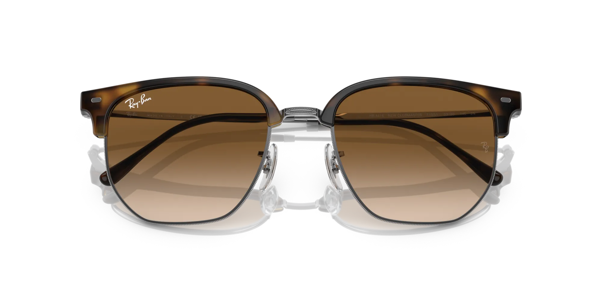 Ray - Ban RB4416 NEW CLUBMASTER 710/51 Occhiali da sole Acetato Tartaruga Marrone Geometrica Normale Sfumato - immagine 2