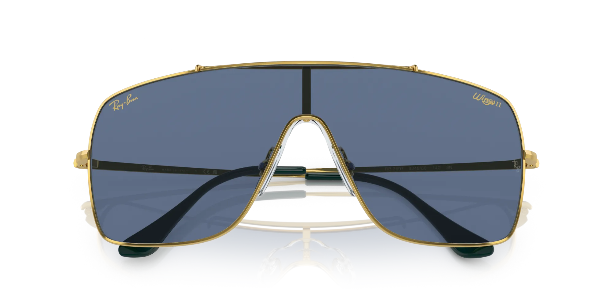 Ray - Ban RB3697 Wings II 924580 Occhiali da sole Metallo Oro Blu Squadrata - immagine 2
