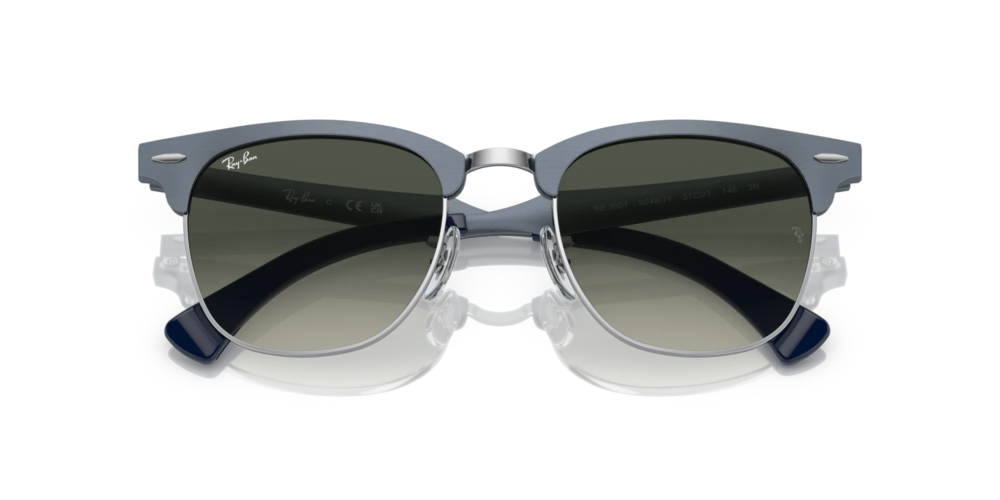 Ray - Ban RB3507 CLUBMASTER ALUMINUM 924871 Occhiali da sole Metallo Blu Grigio Squadrata Normale Sfumato - immagine 2