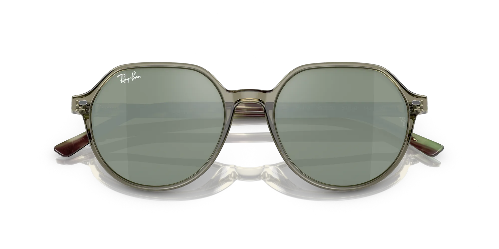 Ray - Ban RB2195 66355C Occhiali da sole Plastica Verde Trasparente Argento Squadrata Specchiato - immagine 2