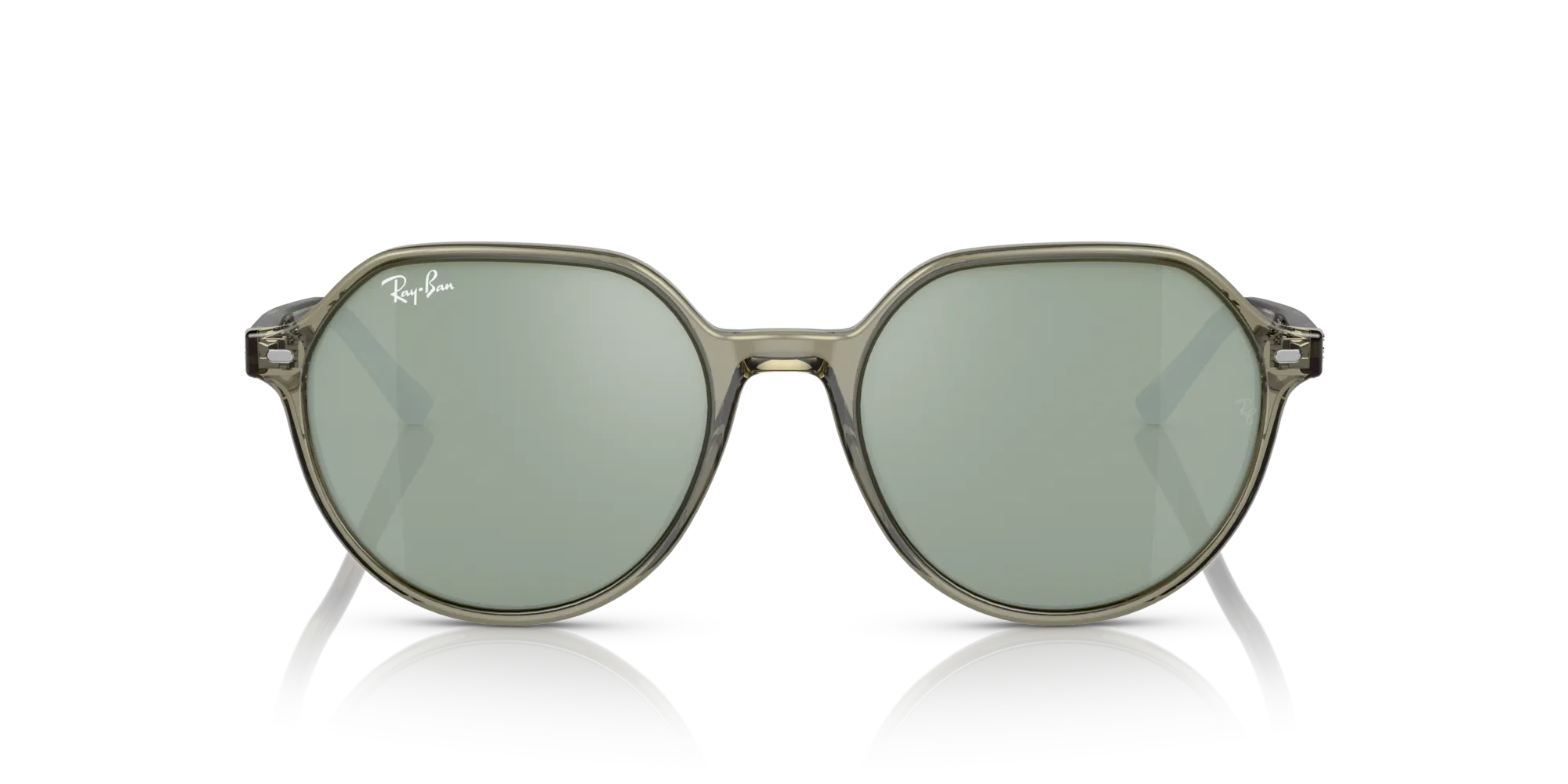 Ray - Ban RB2195 66355C Occhiali da sole Plastica Verde Trasparente Argento Squadrata Specchiato - immagine 3