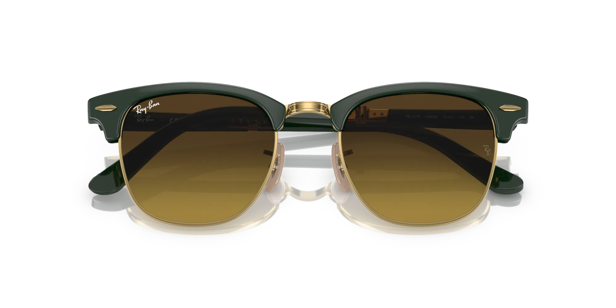 Ray - Ban RB2176 CLUBMASTER FOLDING 136885 Occhiali da sole Acetato Verde Marrone Squadrata Normale Sfumato - immagine 2