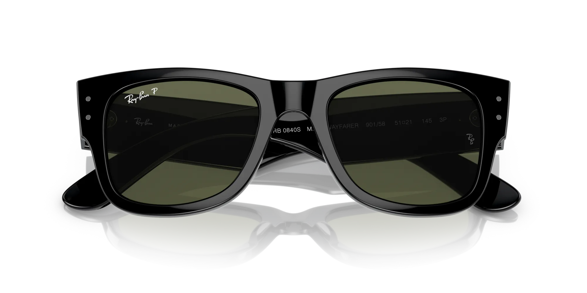 Ray - Ban RB0840S MEGA WAYFARER 901/58 Occhiali da sole Acetato Nero Verde Squadrata Polarizzata - immagine 2