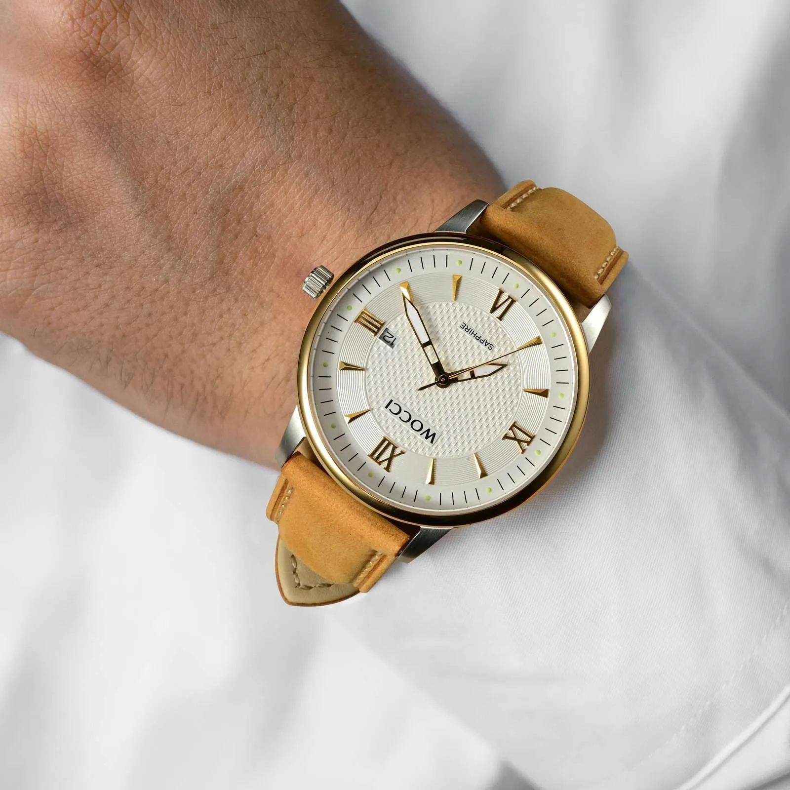 WOCCI 18mm Vintage Cinturino Orologio in Pelle con Fibbia Argento, Cinturino di Ricambio (Marrone Chiaro con Punto Beige) - immagine 6