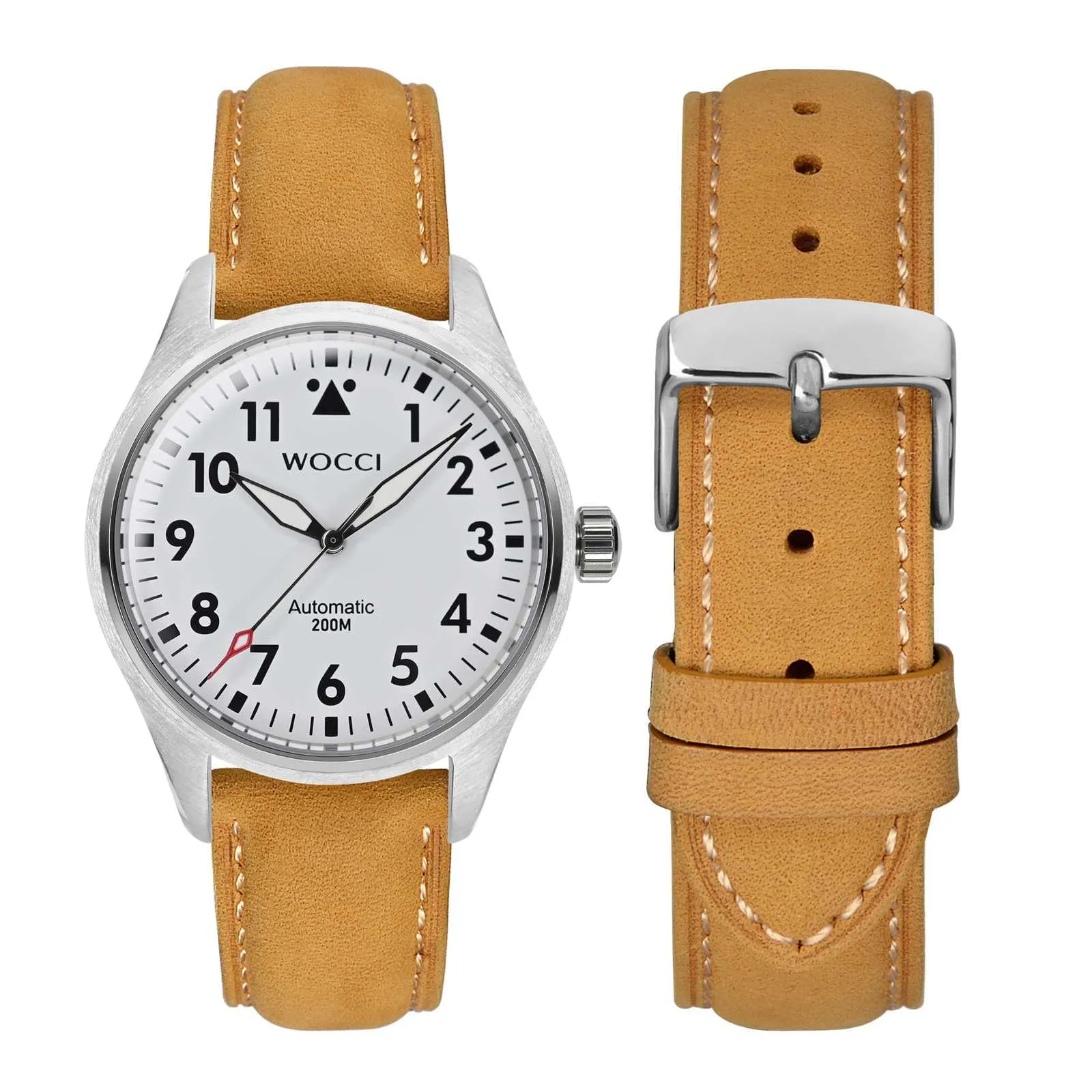 WOCCI 18mm Vintage Cinturino Orologio in Pelle con Fibbia Argento, Cinturino di Ricambio (Marrone Chiaro con Punto Beige) - immagine 7