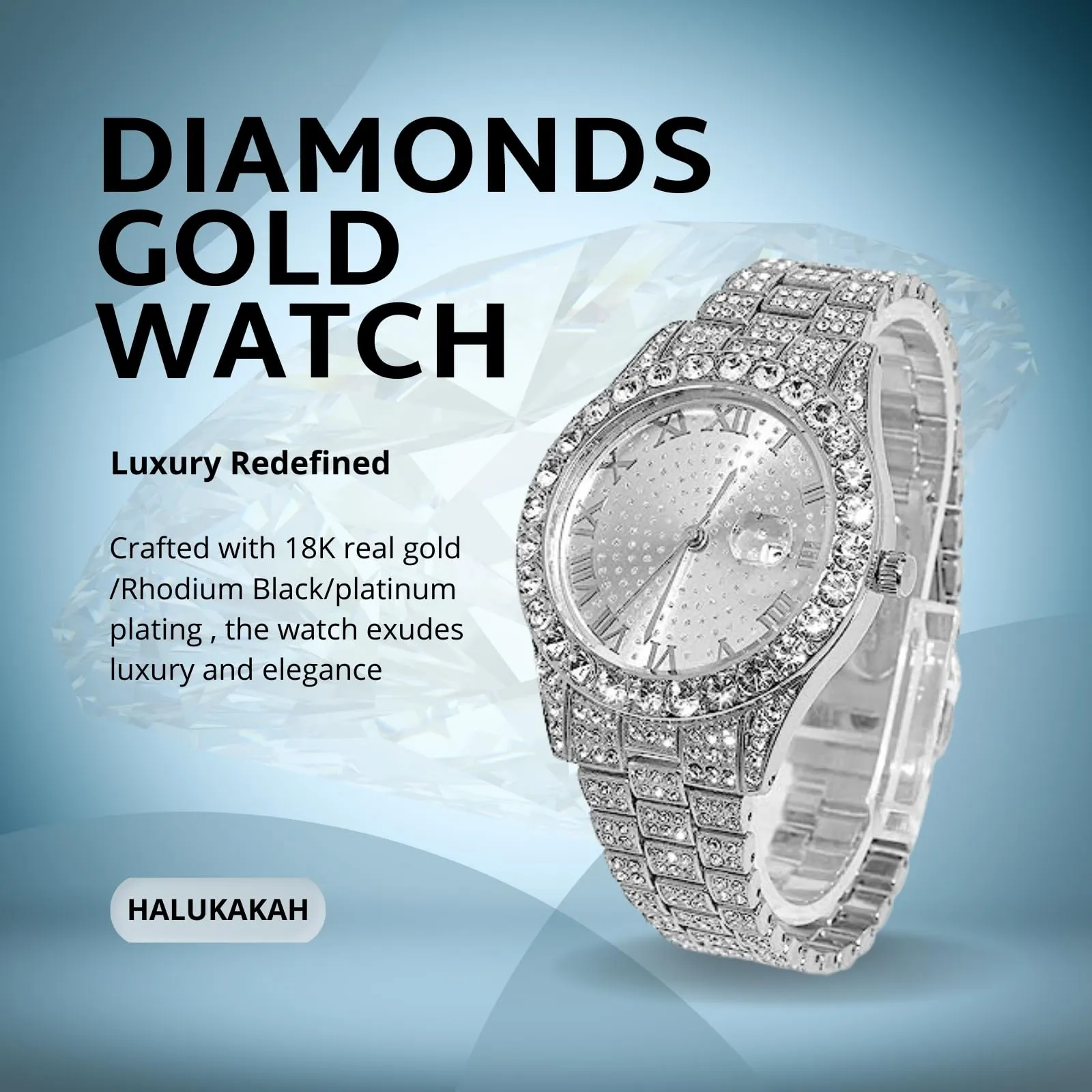 HALUKAKAH Orologio Diamanti Iced Out per Ragazzi - Quadrante Rotondo 42MM - immagine 2