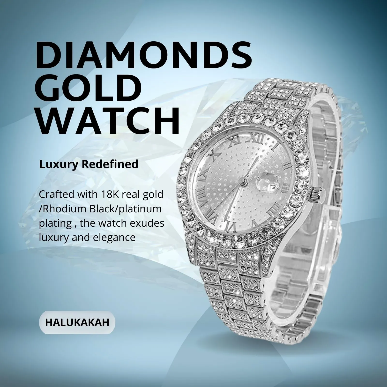 HALUKAKAH Orologio Diamanti Iced Out per Ragazzi - Quadrante Rotondo 42MM - immagine 2